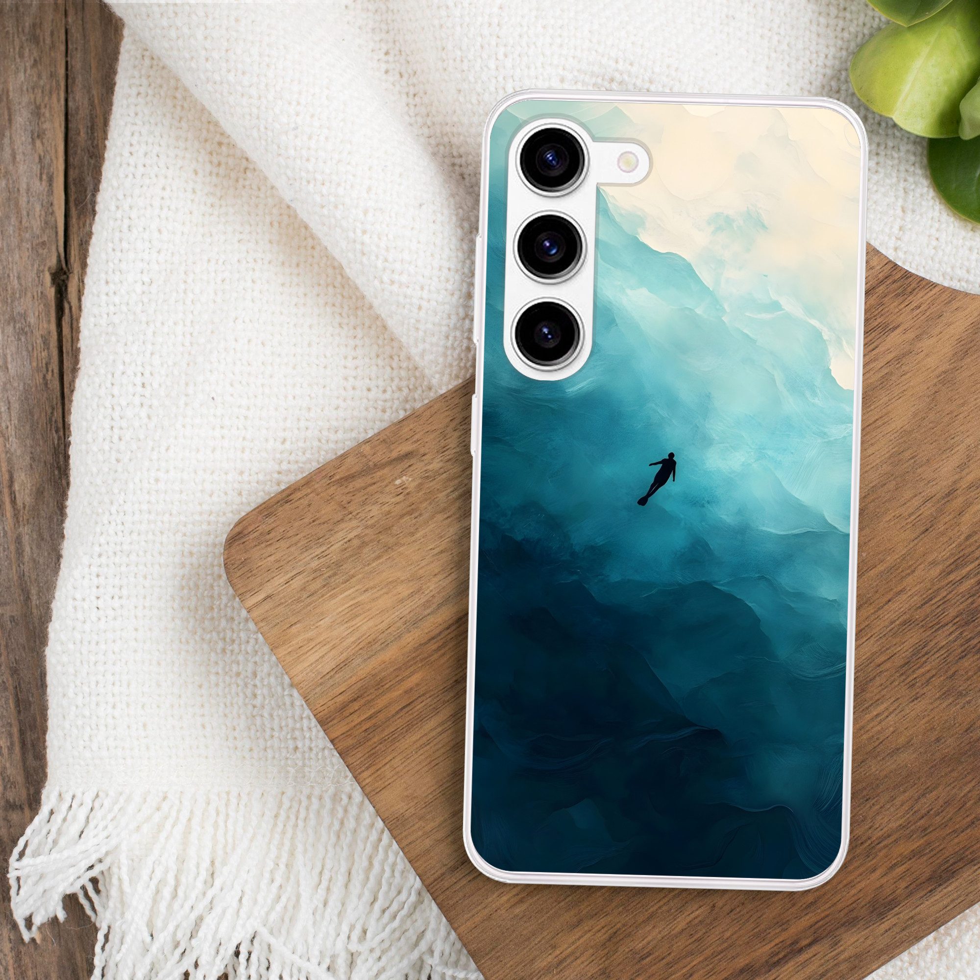 MuchoWow Handyhülle für Samsung Galaxy S23 Meer - Silhouette - Abstrakt - Blau, Phone Case, Silikon, Schutzhülle Dünn