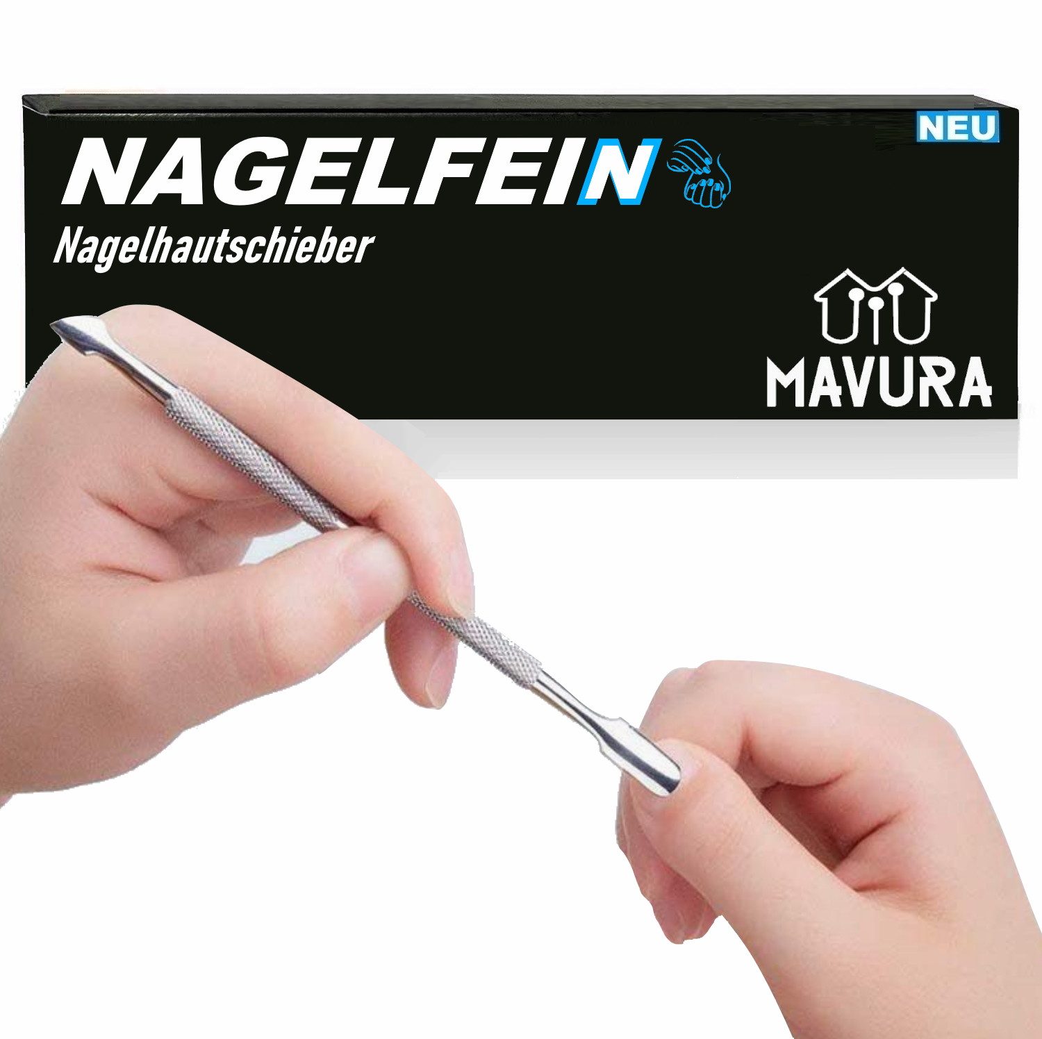 MAVURA Nagelhautschieber NAGELFEIN 2in1 Nagelhautschieber Nagelreiniger Nagel Reiniger, Edelstahl-Metallschieber Hohlmeißel Nagelhautentferner