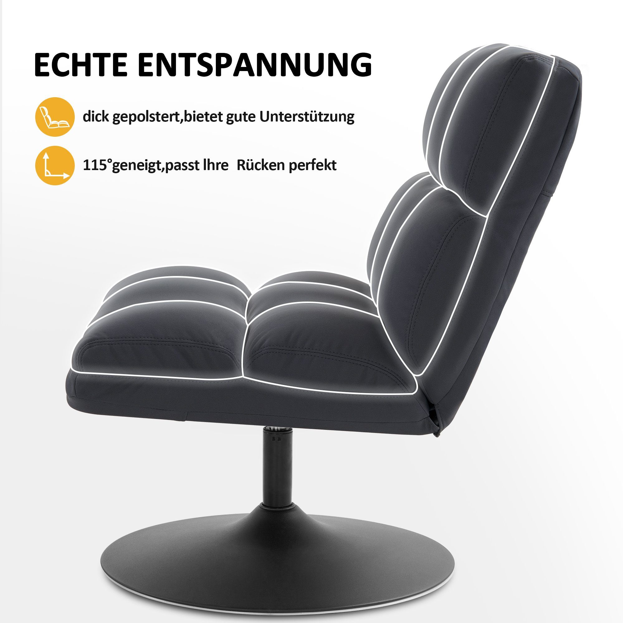 MCombo Drehsessel MCombo Drehsessel Cocktailsessel Loungesessel Mikrofaser4812 (Drehsessel), 115° gekippte Rückenlehne