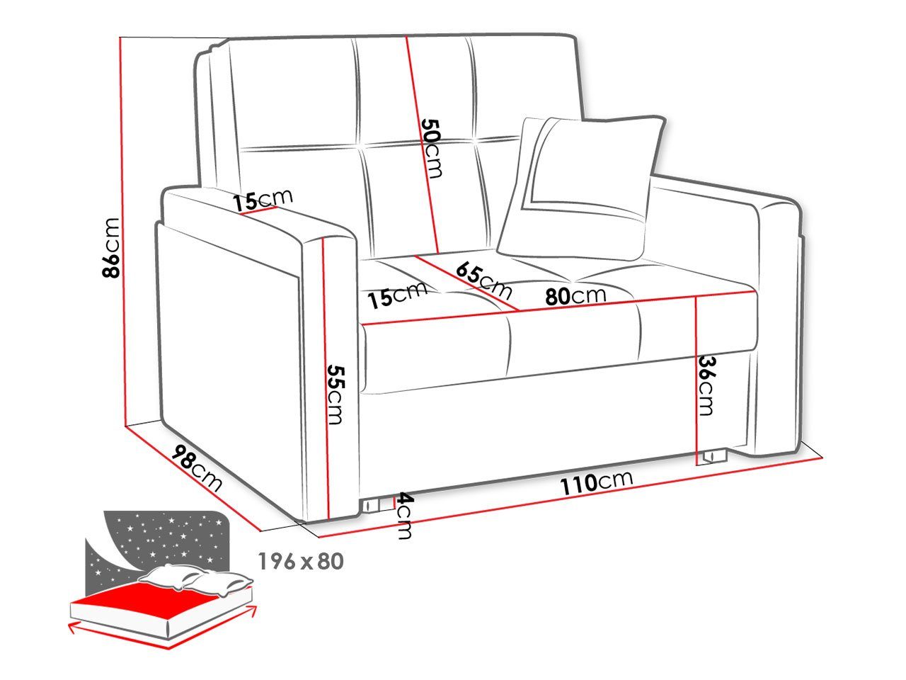 mit und Sofagarnitur Viva Bettsofa einsitzer Bettkasten I, Mel Schlafsofa inkl. Kissen, MIRJAN24 Schlaffunktion,