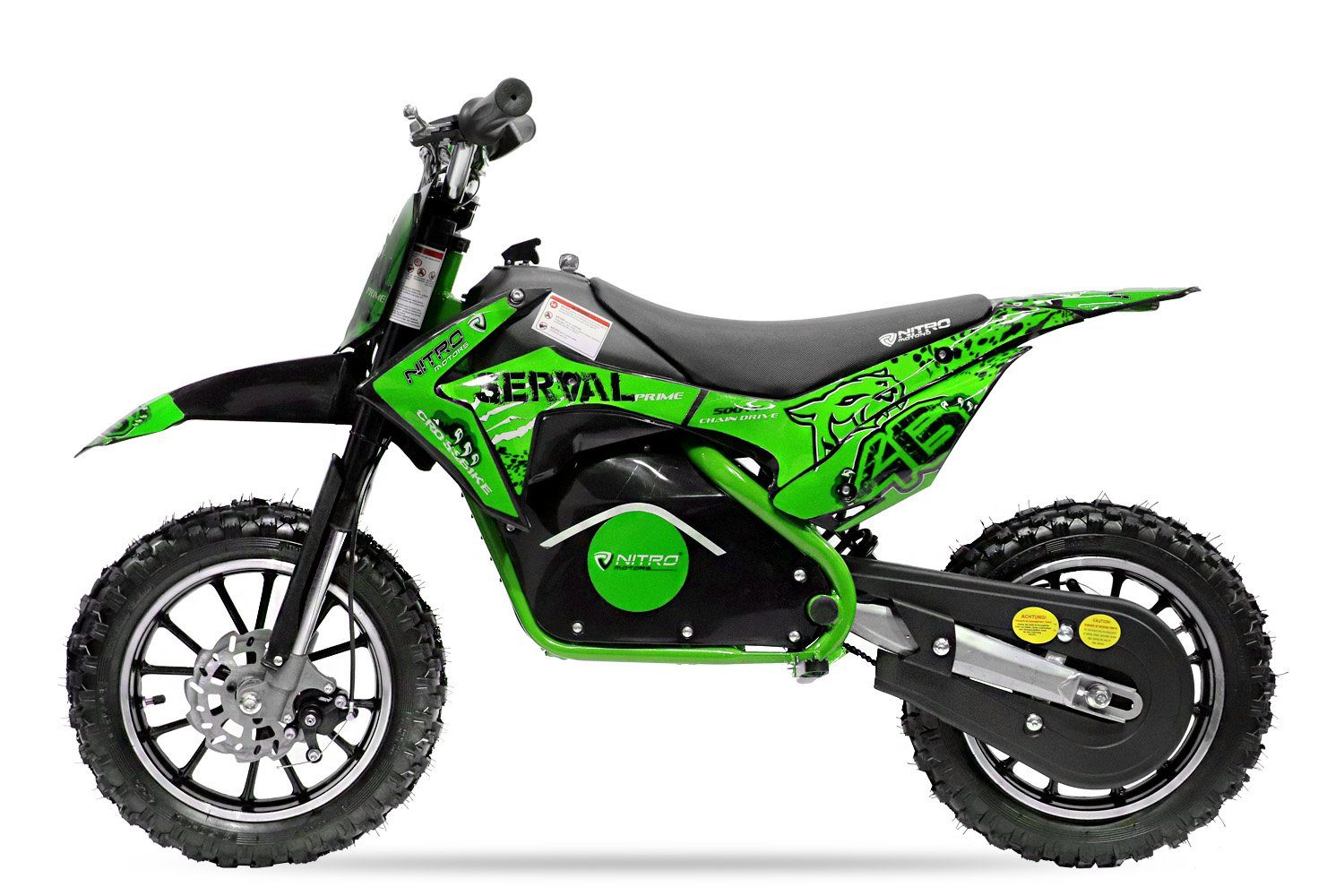 Nitro Motors Dirt-Bike Elektro 500W Eco mini Kinder Dirtbike Serval 10" Pocketbike Crossbike, 1 Gang, Automatikschaltung Grün