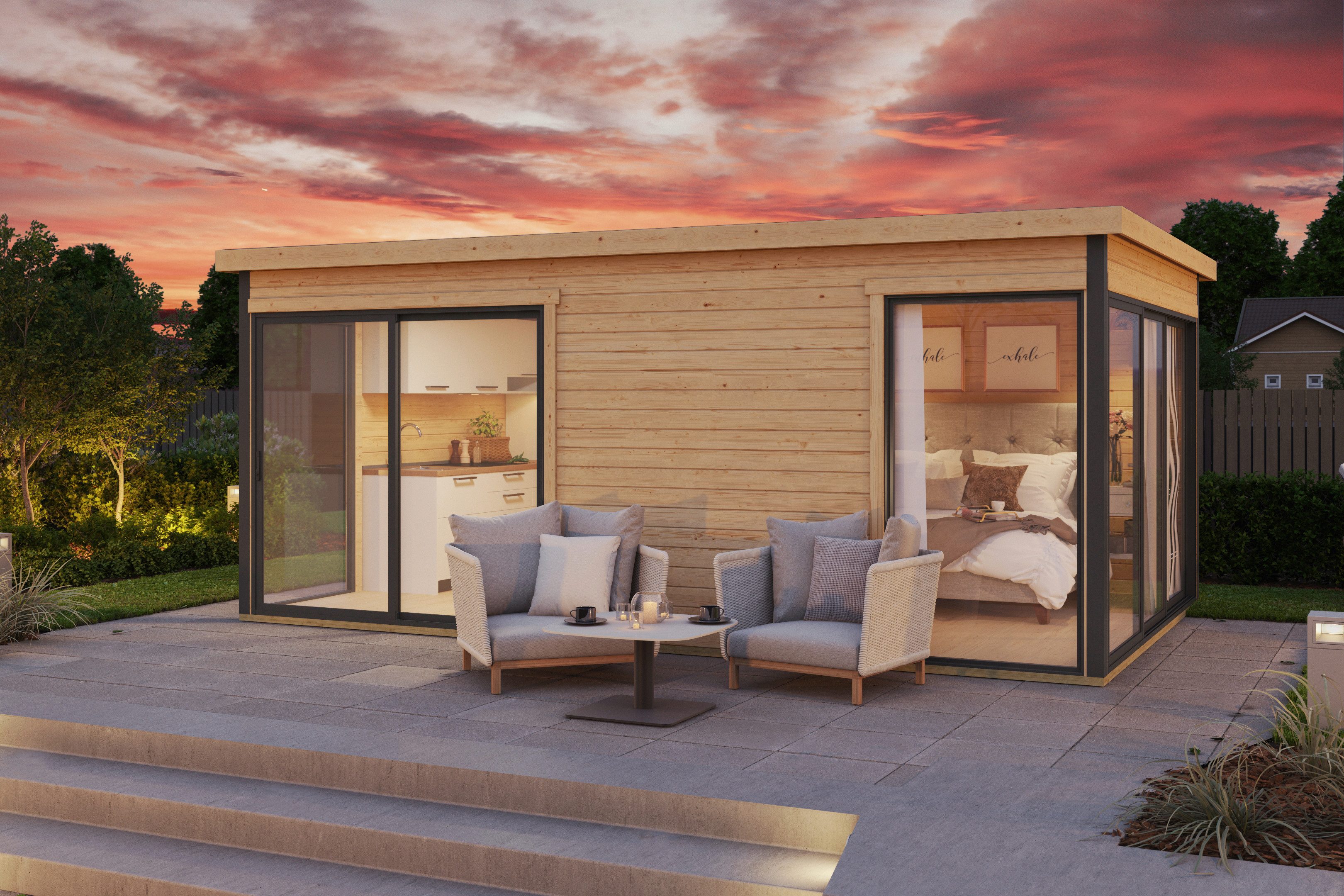 LASITA MAJA Gartenhaus DOMEO 3 NATUR/ANTHRAZIT, BxT: 528,4x341,5 cm, (Set), 2-Raum, Fundamentmass 5088 x 3219, Naturbelassen