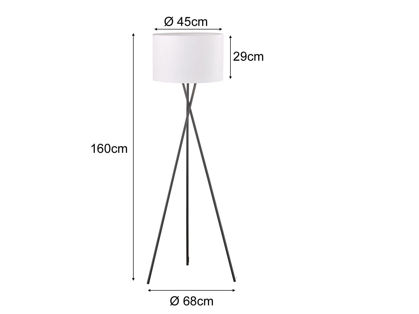 H: LED meineWunschleuchte 160cm Leinen Dreibein Weiß Fußschalter Große LED Tripod Stoff wechselbar, Warmweiß, mit Ein/Aus, Schwarz-Weiß Lampenschirm, Stehlampe,