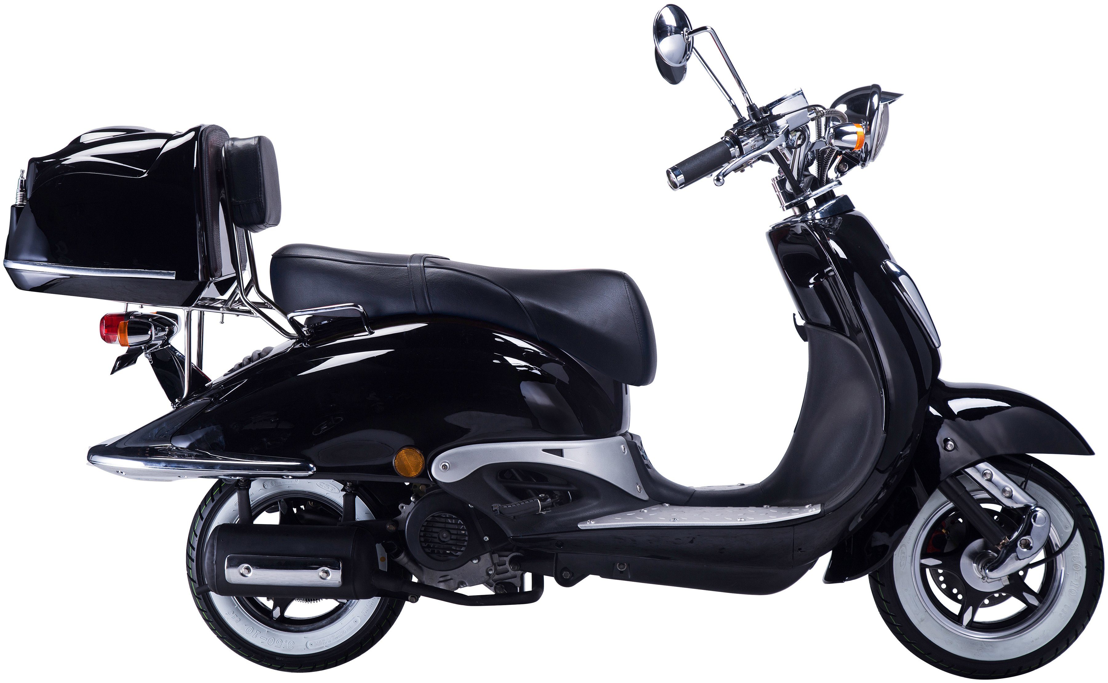 GT UNION Motorroller Strada, 125 85 Topcase ccm, Euro km/h, mit (Set), 5, schwarz/silberfarben