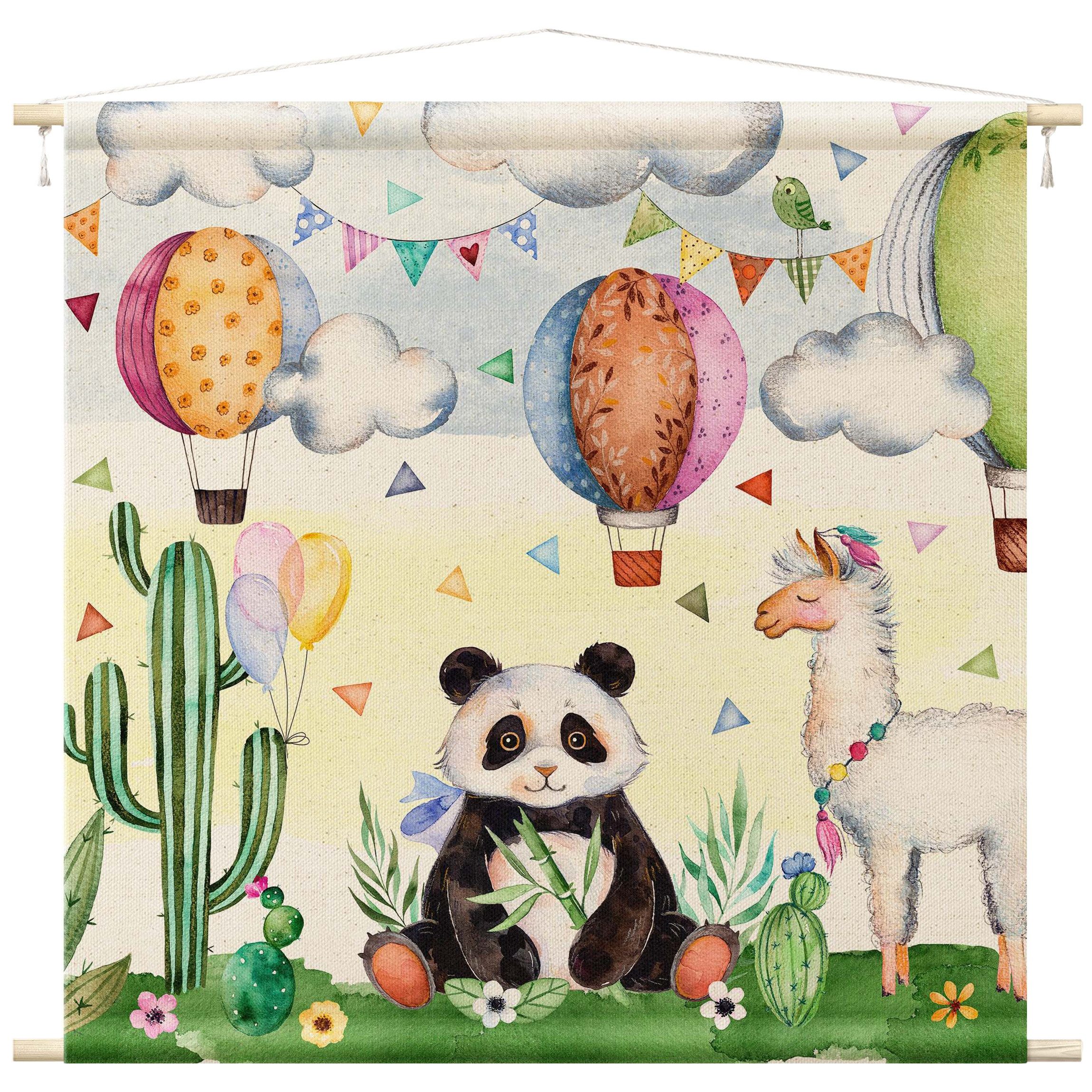 Bilderdepot24 Wandteppich Kinderzimmer modern Aquarell Tiere grün, quadratisch, Höhe: 2.6 mm, großes Wandbild aus Natur-Baumwolle Wandbehang Stoffbild Tuch Wollseil