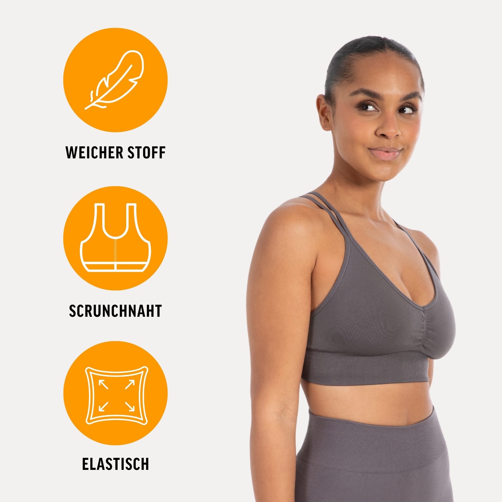 Smilodox Sport-BH Katrin, Crop Top V-Ausschnitt Fester Halt Fester Halt Yoga Alltag Sport Bra Atmungsaktiv ohne Bügel Fitness Gym Scrunch Bustier