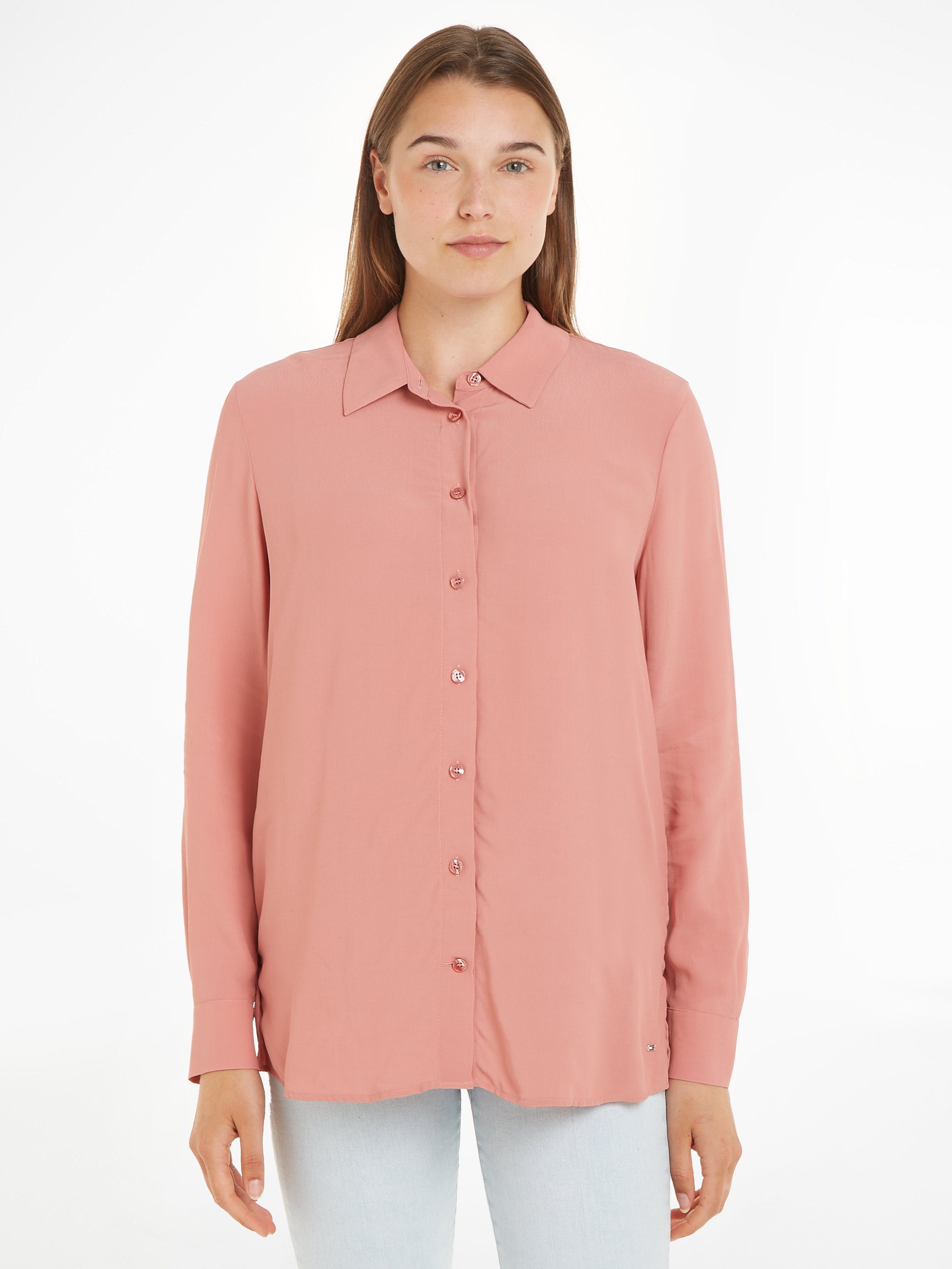 Tommy Hilfiger Hemdbluse FLUID VIS CREPE REGULAR SHIRT LS mit Seitenschlitzen