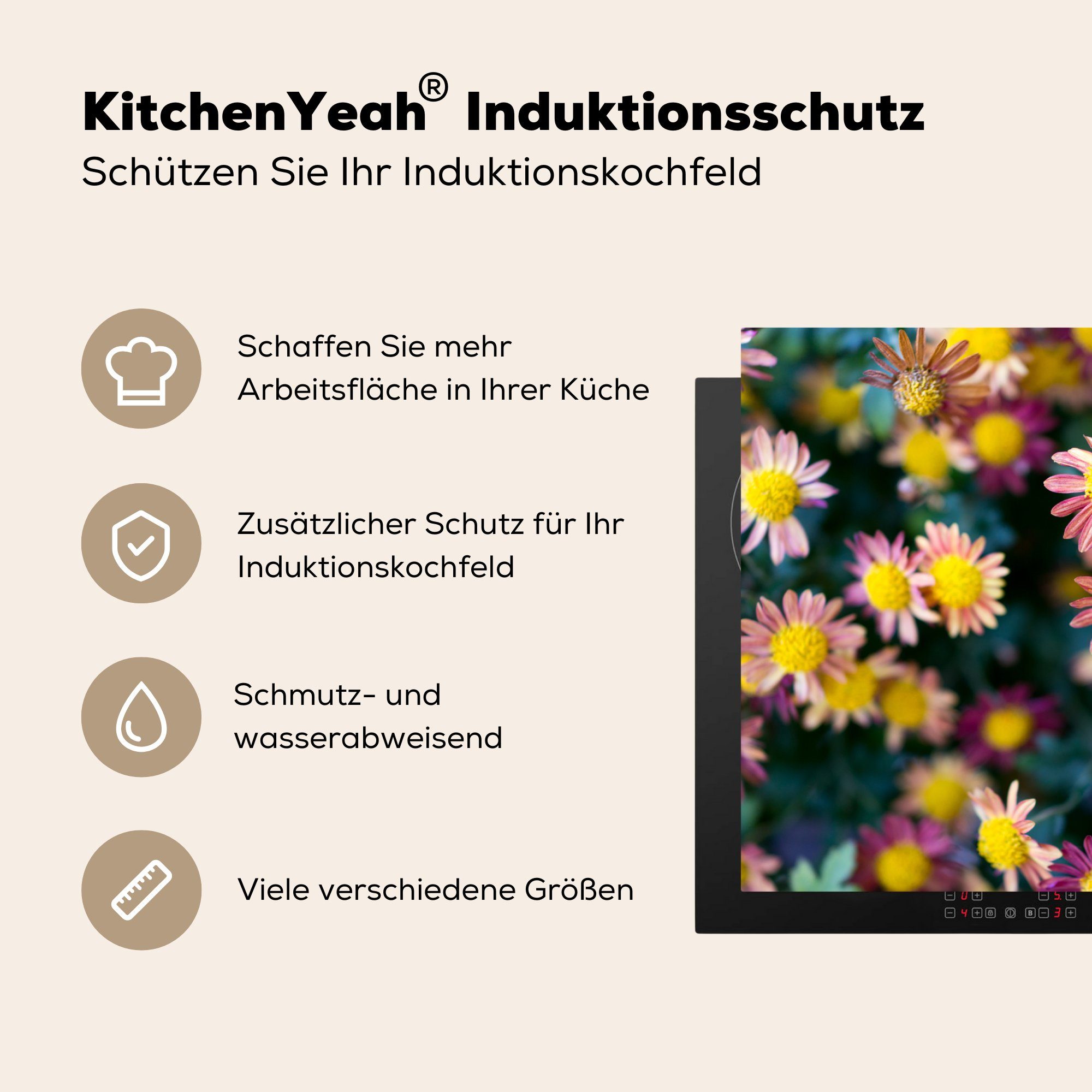 die - Herbst Vinyl, Ceranfeldabdeckung Induktionskochfeld Blumen MuchoWow - (1 Schutz cm, Herdblende-/Abdeckplatte küche, 81x52 tlg), für Lila,