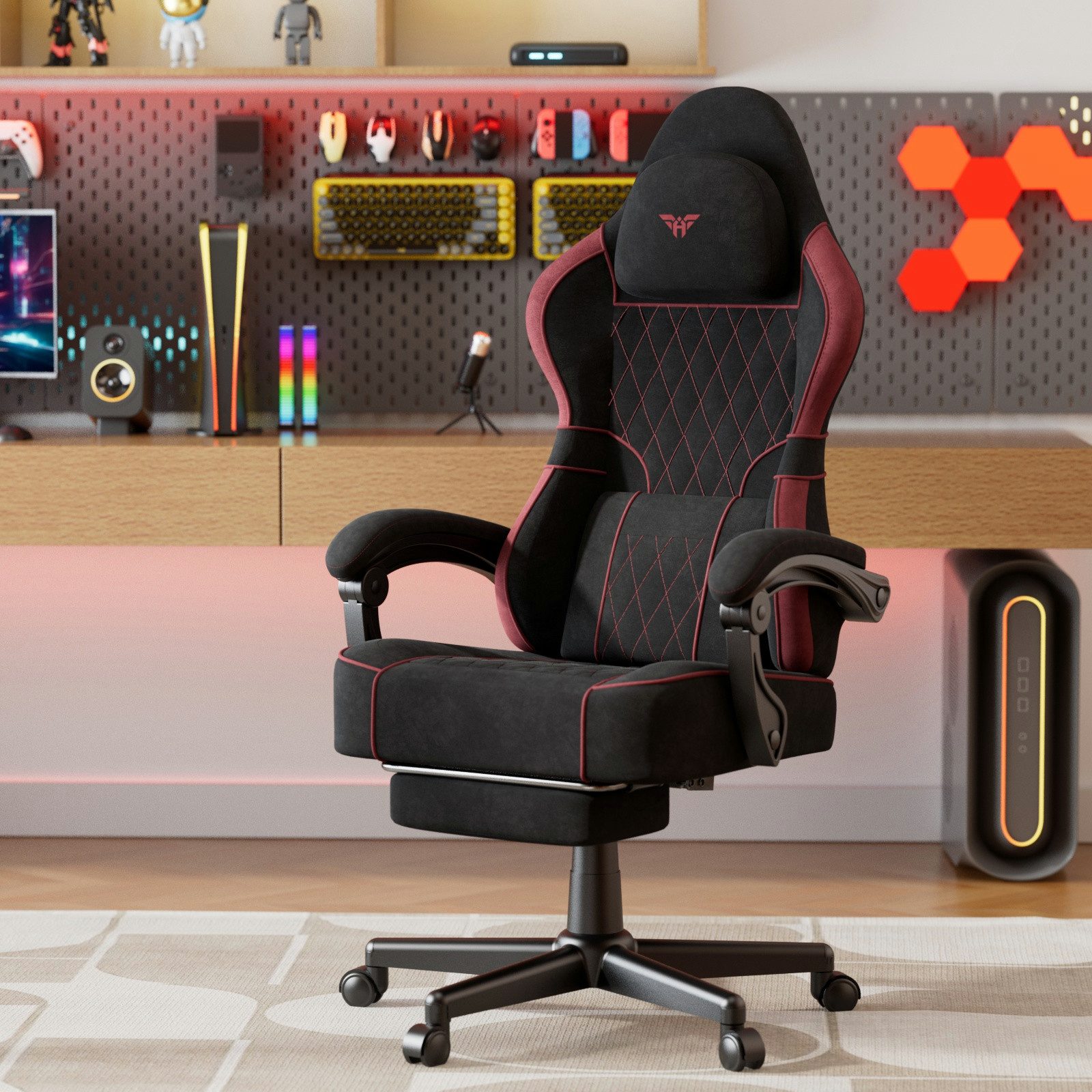Ferghana Gaming-Stuhl Ergonomisch, Gamer Chair mit verstellbare Kopfstütze und Lendenkissen (Packung), Racing PC Stuhl für Office Gaming