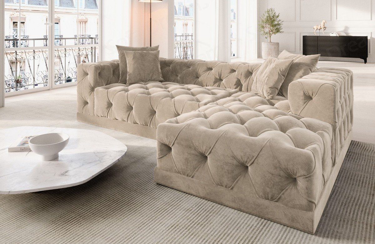 Sofa Dreams Ecksofa Designer Samtstoff Polster Sofa Palma L Form kurz Stoffsofa, Loungesofa, Chesterfield Stil