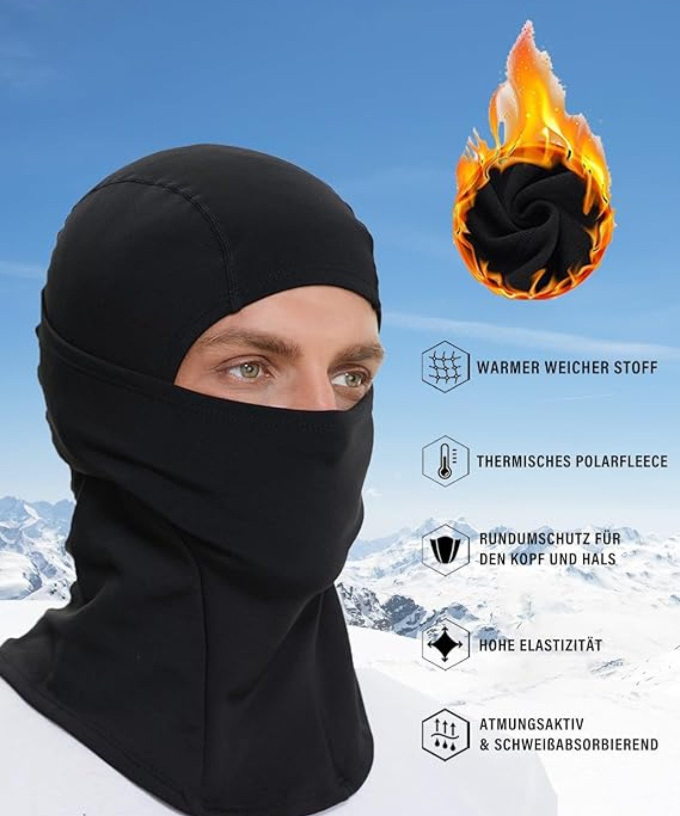 Blusmart Sturmhaube Unisex-Sturmhaube (Warme, atmungsaktive, winddichte Kapuze, antistatisch, Skimaske, elastische Motorradmaske) Outdoor-Sport, winddicht, Motorrad, Fahrrad, Laufen