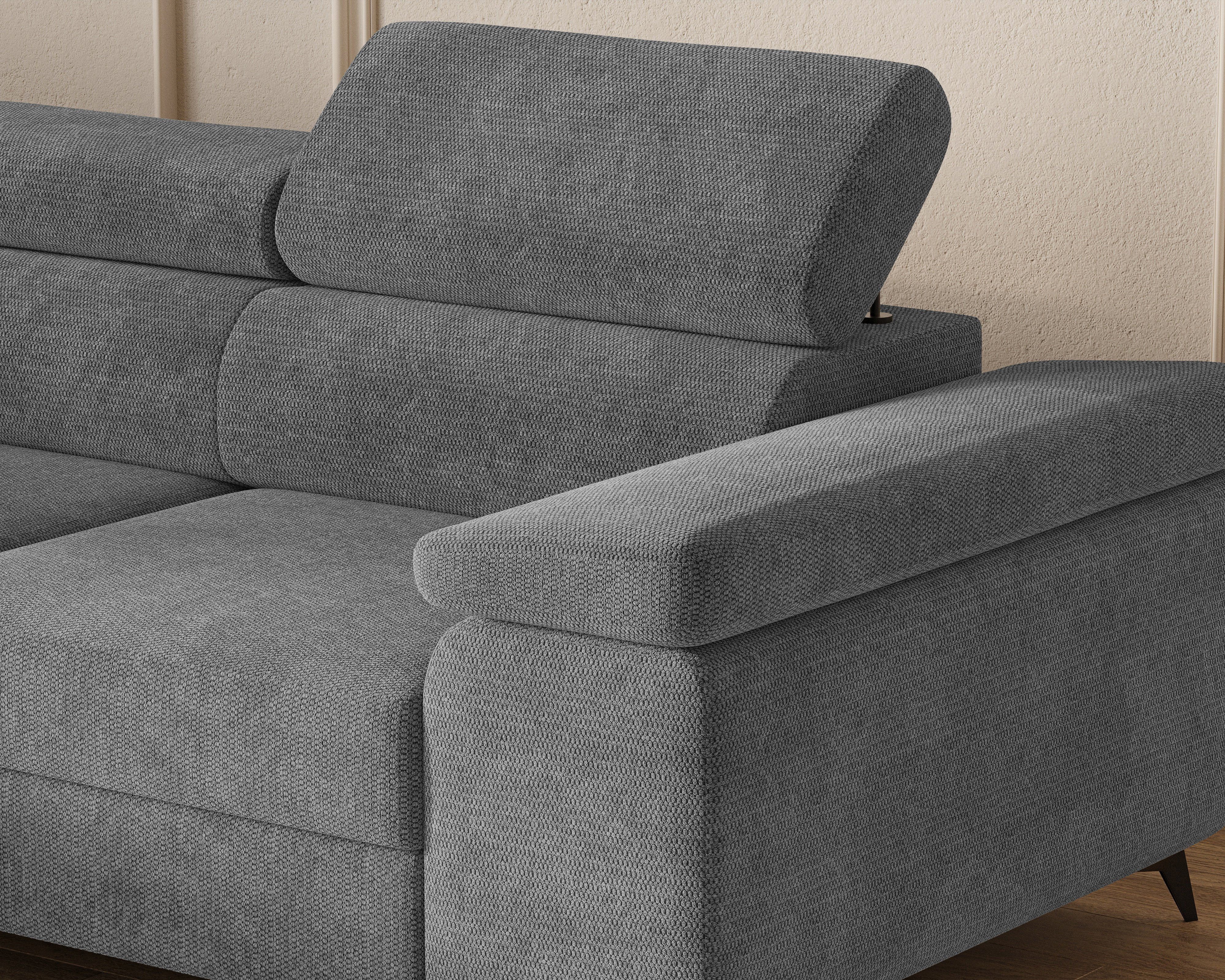 MOEBLO Ecksofa OSTIN, 290 cm – Modernes L-Sofa mit Schlaffunktion, Bettkasten und verstellbaren Kopfstützen, Cord oder Strukturstoff, - (BxHxT): 290 x 75–90 x 202 cm