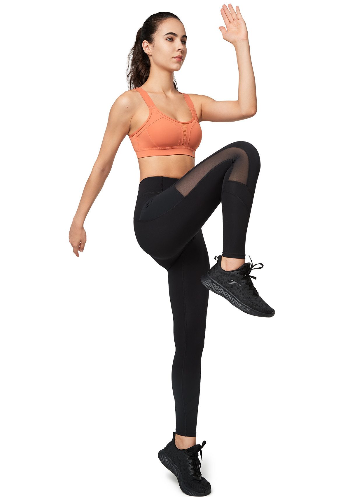 Yvette Leggings Damen Mesh Sport Leggings mit Taschen, hight wiast, 353A21