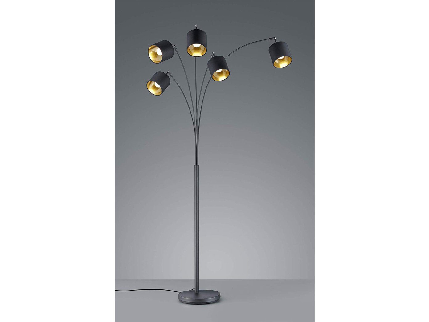 Designer-lampen H moderne Schwarz-Gold 200cm Stehlampe, wechselbar, meineWunschleuchte LED Warmweiß, Große Dimmfunktion, Lampenschirme ausgefallene LED Stoff