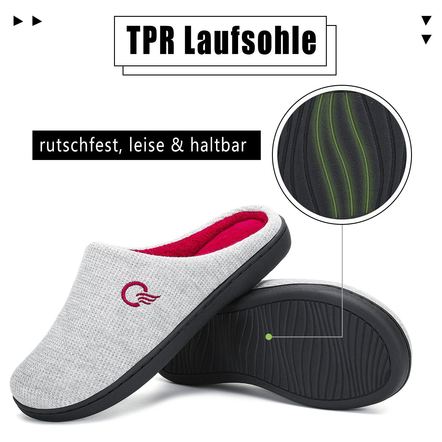 Home & Joy London Hausschuh (mit Memory-Foam Fußbett weich & warm gefüttert, bequem, rutschfest) Pantoffeln Latschen Schlappen Slipper Pantoletten Winter Fell-Imitat