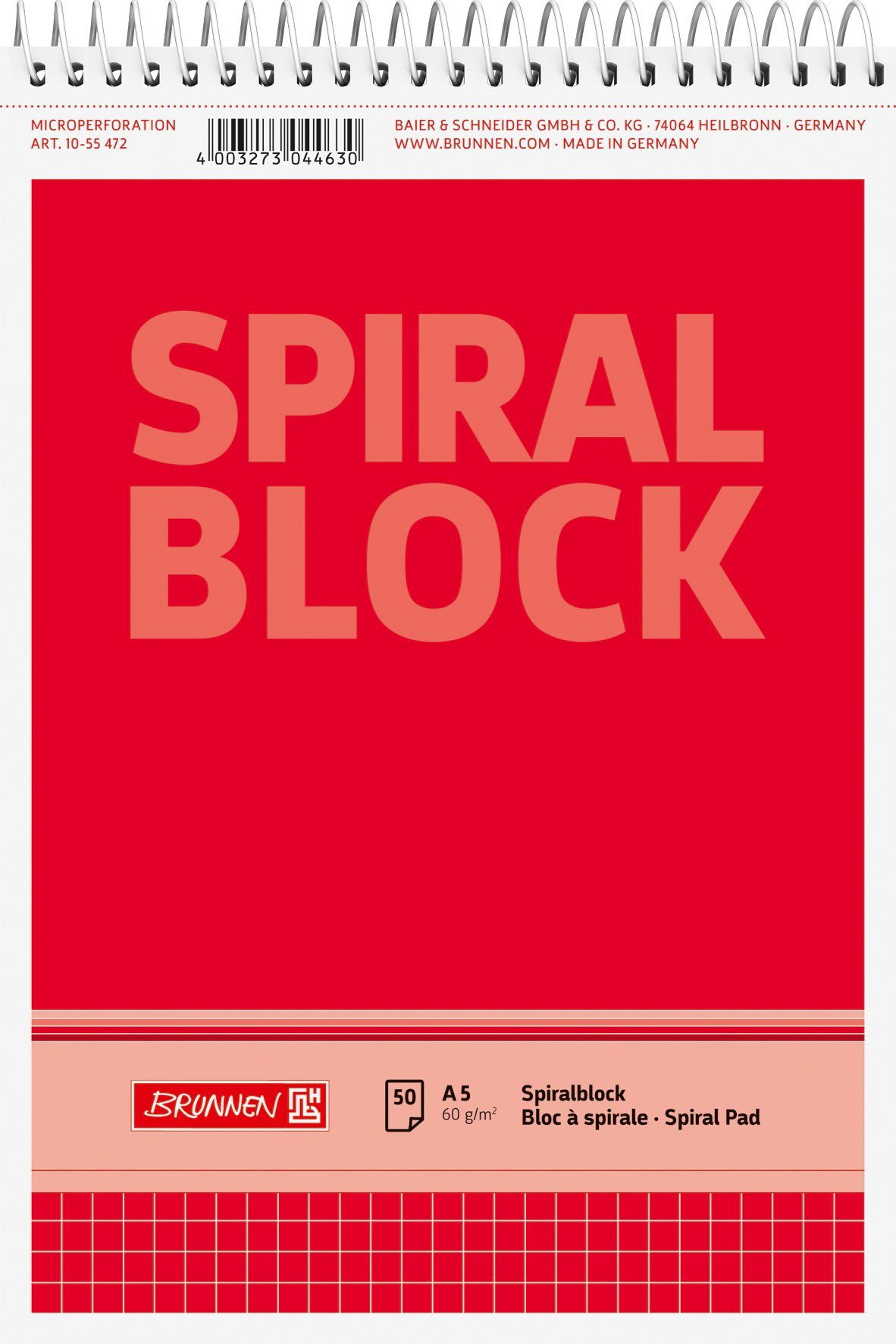 BRUNNEN Collegeblock BRUNNEN 1055472 Spiralnotizblock A5 kariert Deckblatt: rot