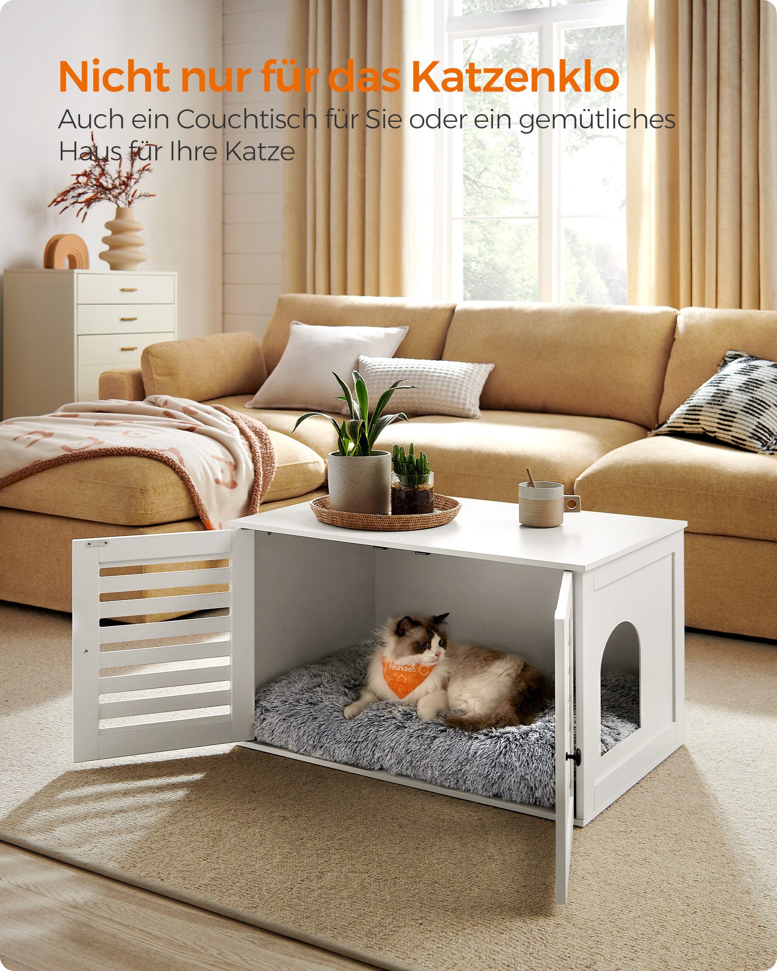 FEANDREA Katzentoilette, 80x53x49,2cm, stark, langlebig, mit zwei Lamellentür