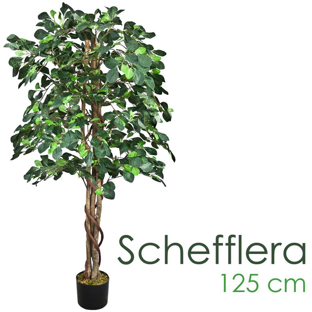 mit Pflanze Echtholz cm, 125 Künstliche Kunstlicher Baum Höhe Decovego, Kunstbaum cm 125 Kunstbaum