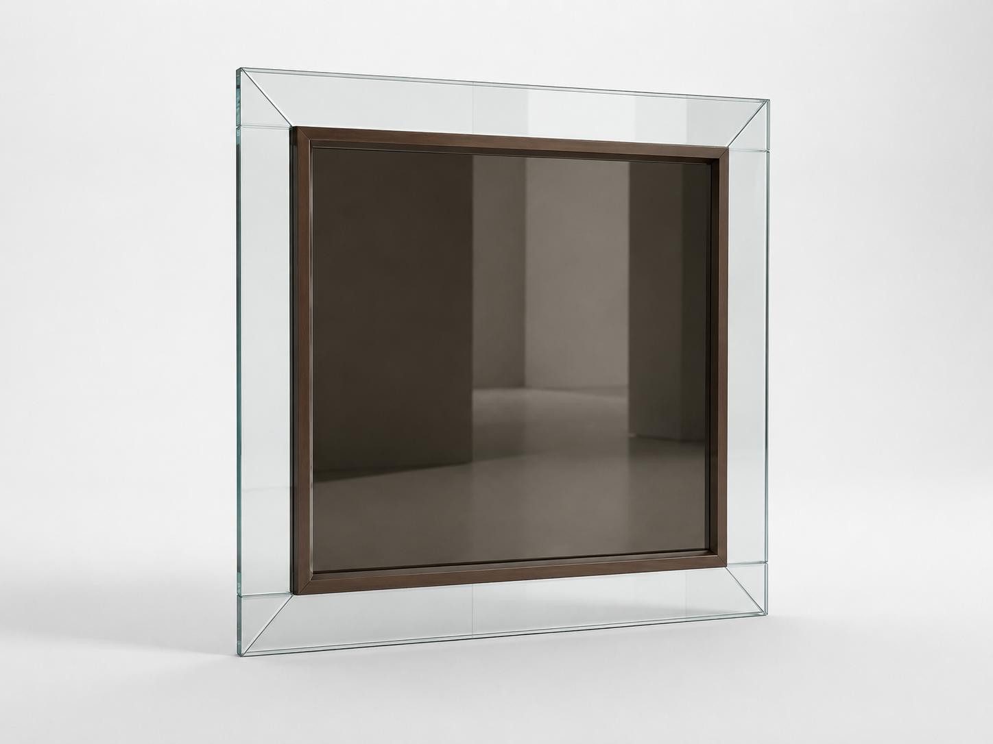 JVmoebel Wandspiegel Eleganter Glas Wandspiegel mit braunem Innenrand und Klarglasrahmen, Made in Europa