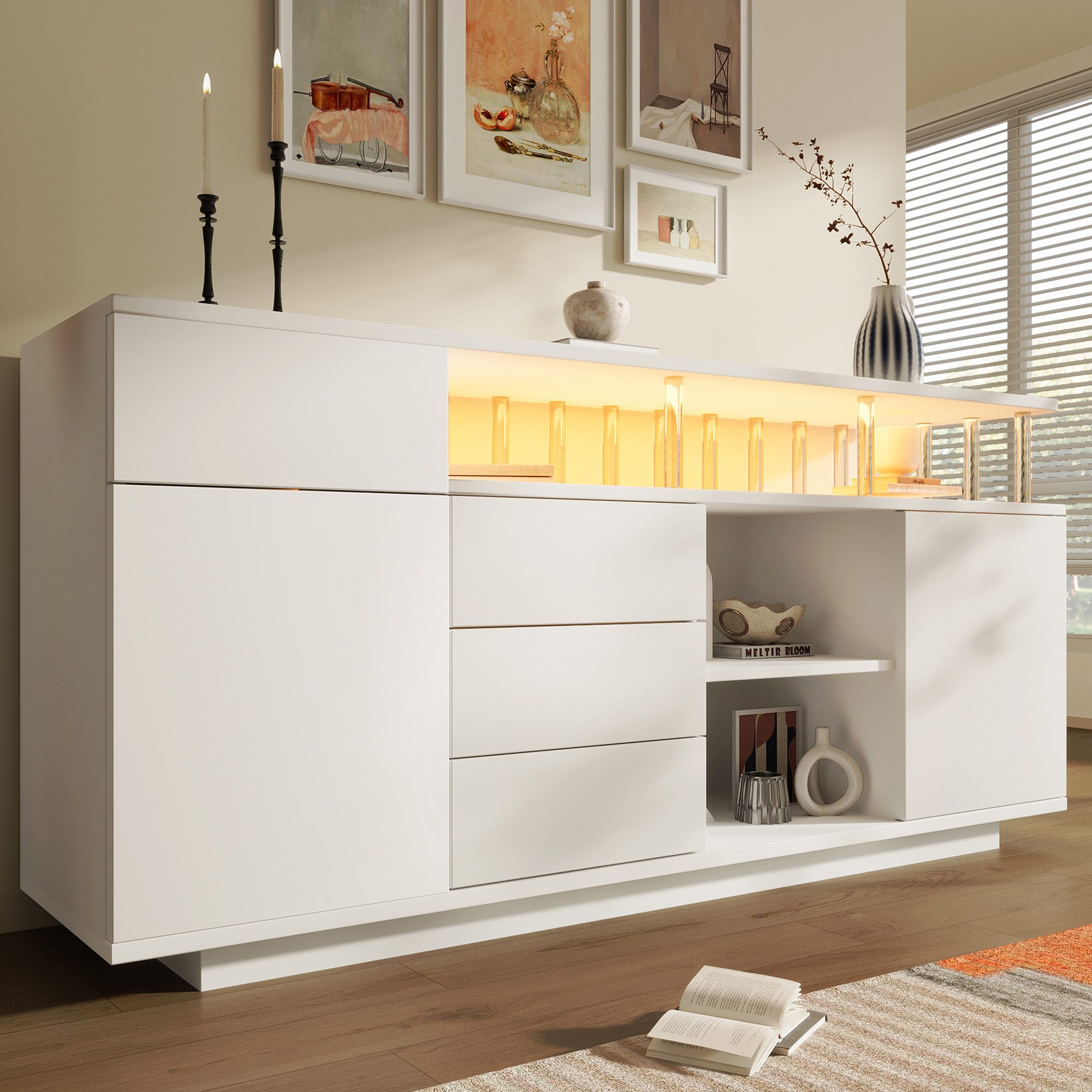 Ulife Sideboard mit Schubladen & Türen, moderner Mehrzweckschrank (2 St), 160*40*75cm, Weiß