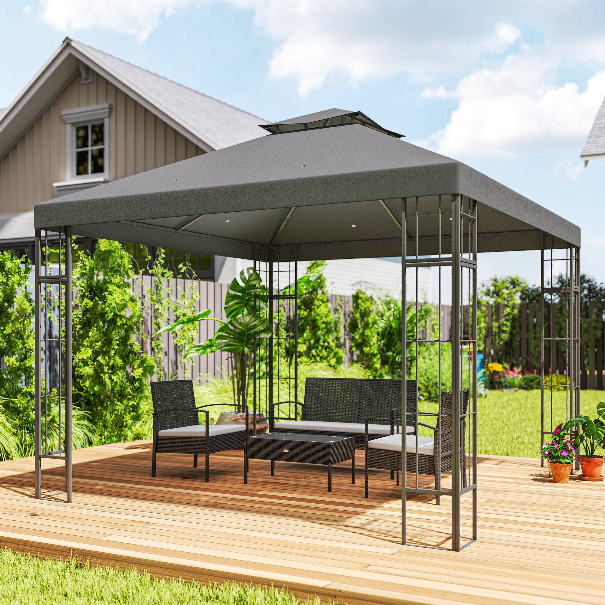 Outsunny Pavillon mit Doppeldach, ca. 3x3 günstig online kaufen