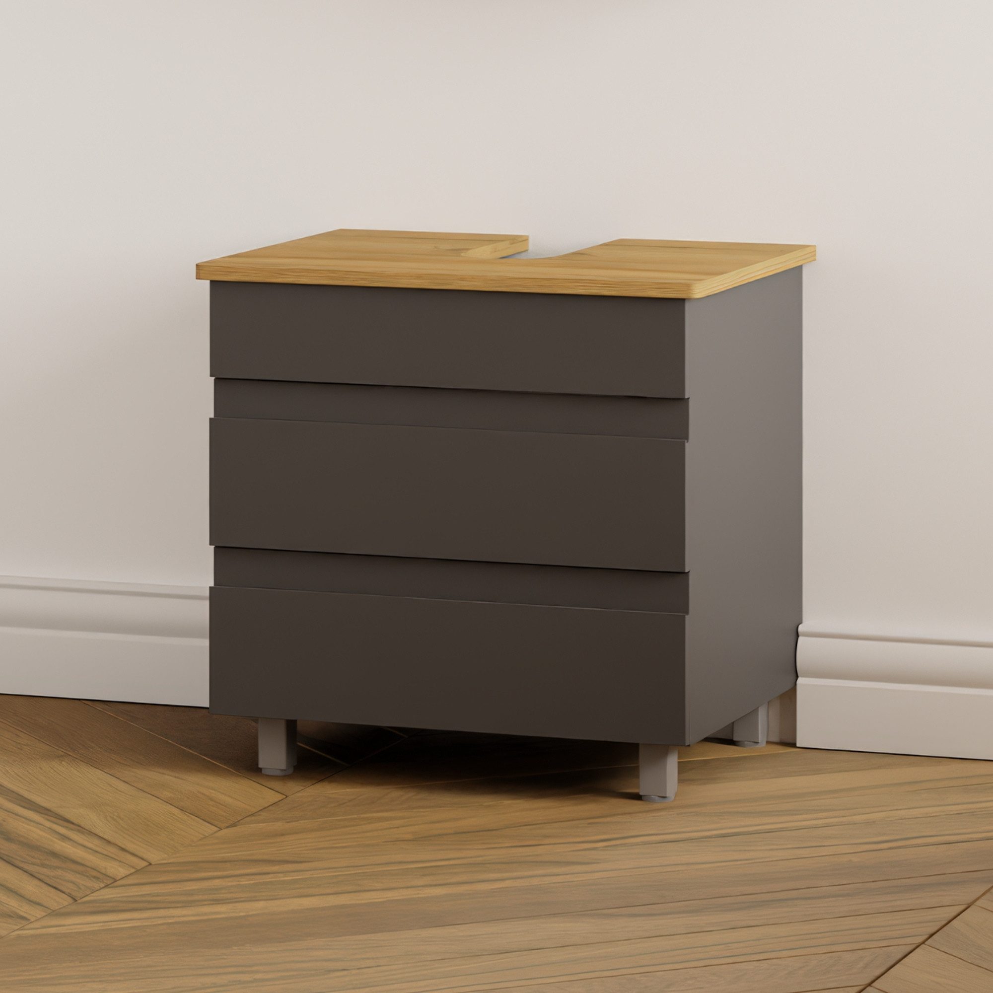 Karen Waschbeckenunterschrank Waschbeckenunterschrank Lara (Stehender Waschtischunterschrank, 2-St., Unterschrank, Konsolenplatte mit Siphonausschnitt, Füße)