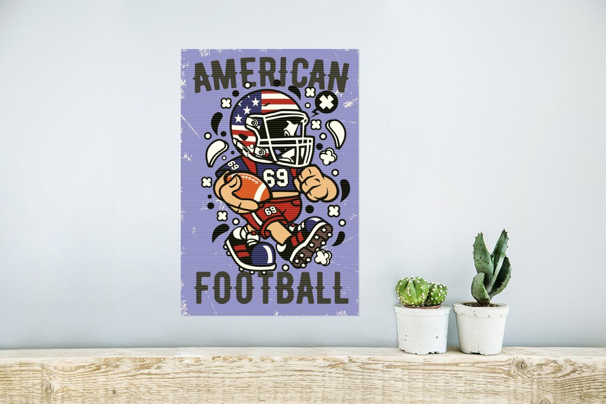 MuchoWow Poster American Football - Rahmen Poster, Ohne St), Wandposter Wandbild, Lila - Vintage, Wohnzimmer, (1 für