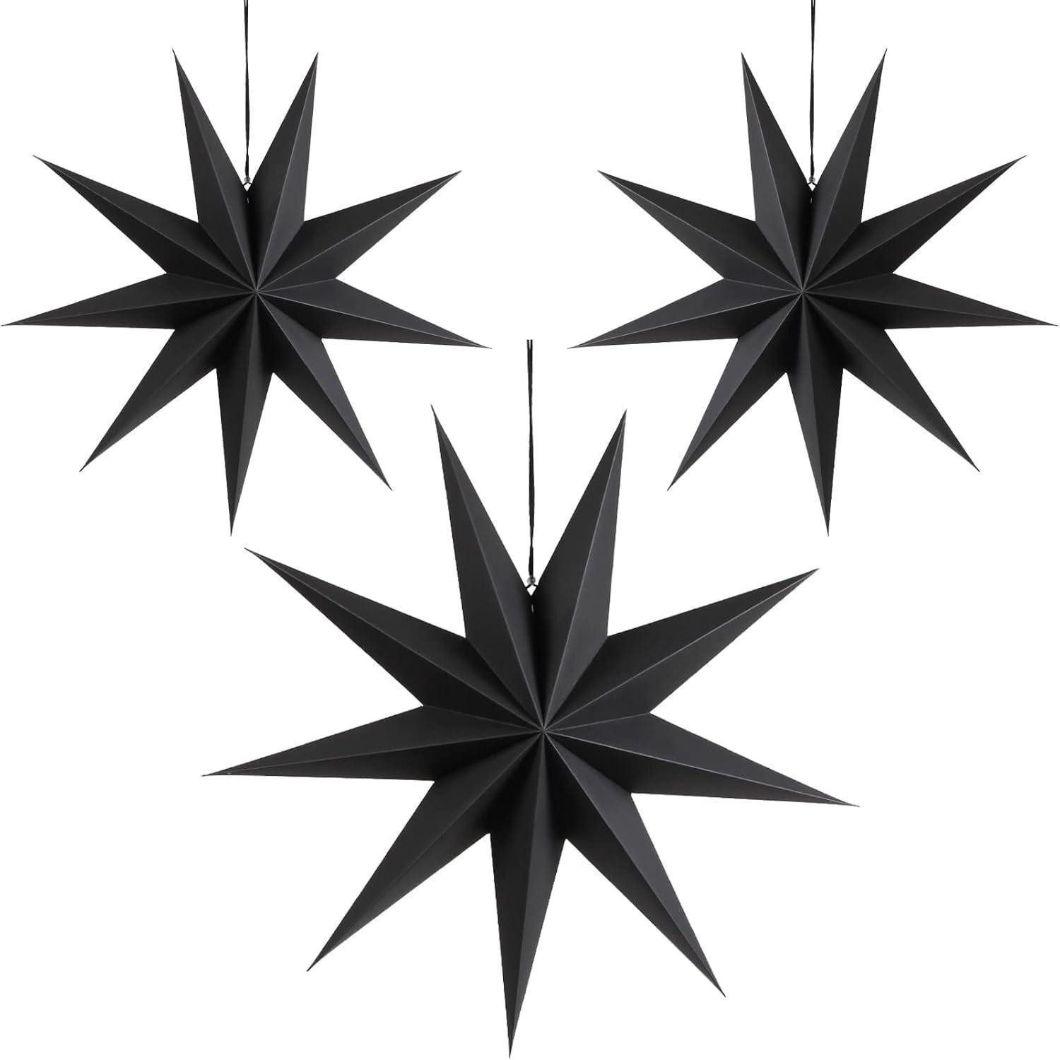 Hängedekoration Papier Stern Schwarz 3er Set 30cm Faltsterne Weihnachtsdekoration