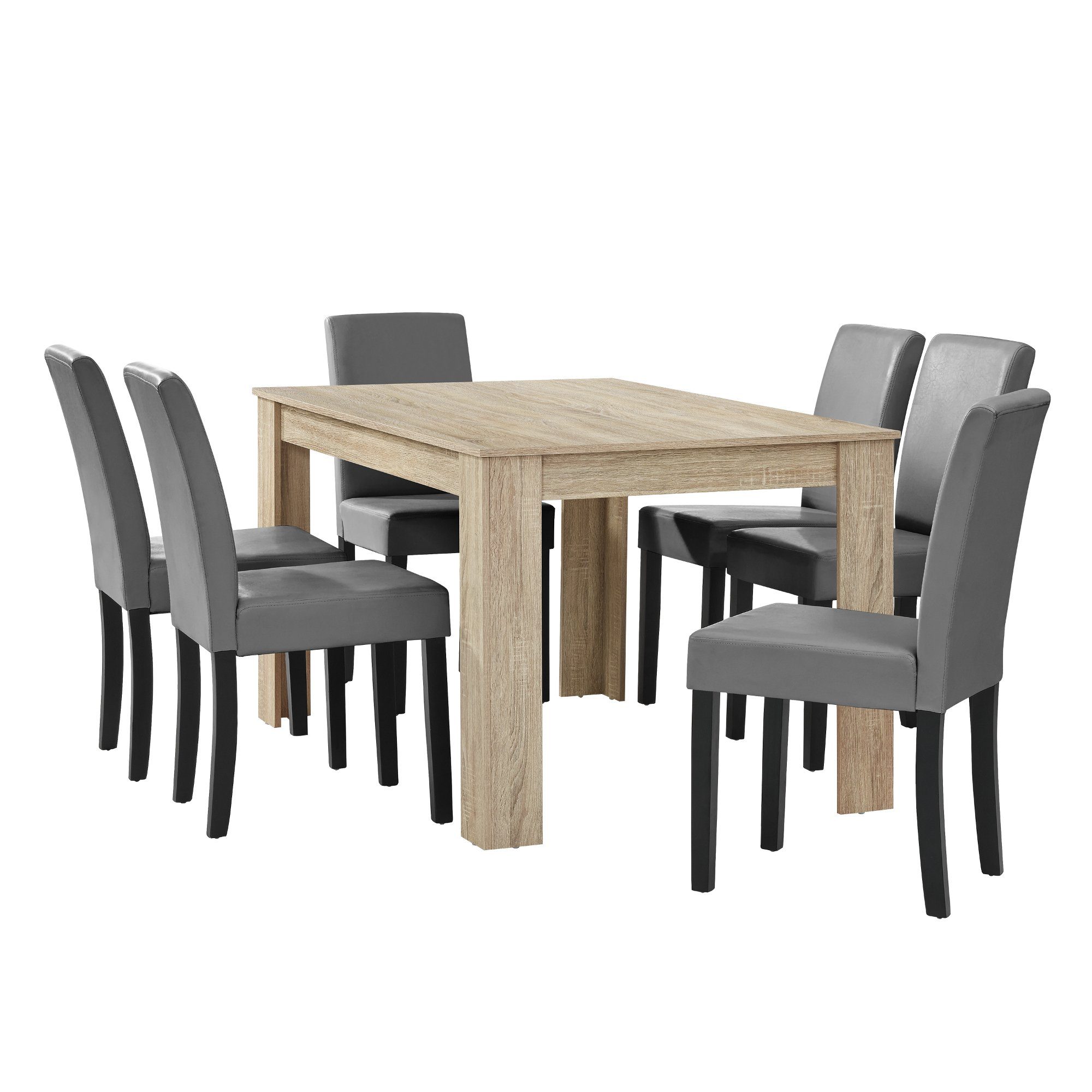 en.casa Essgruppe, (7-tlg., Esstisch mit 6 Stühlen), »Forssa« 140x90cm Küch günstig online kaufen