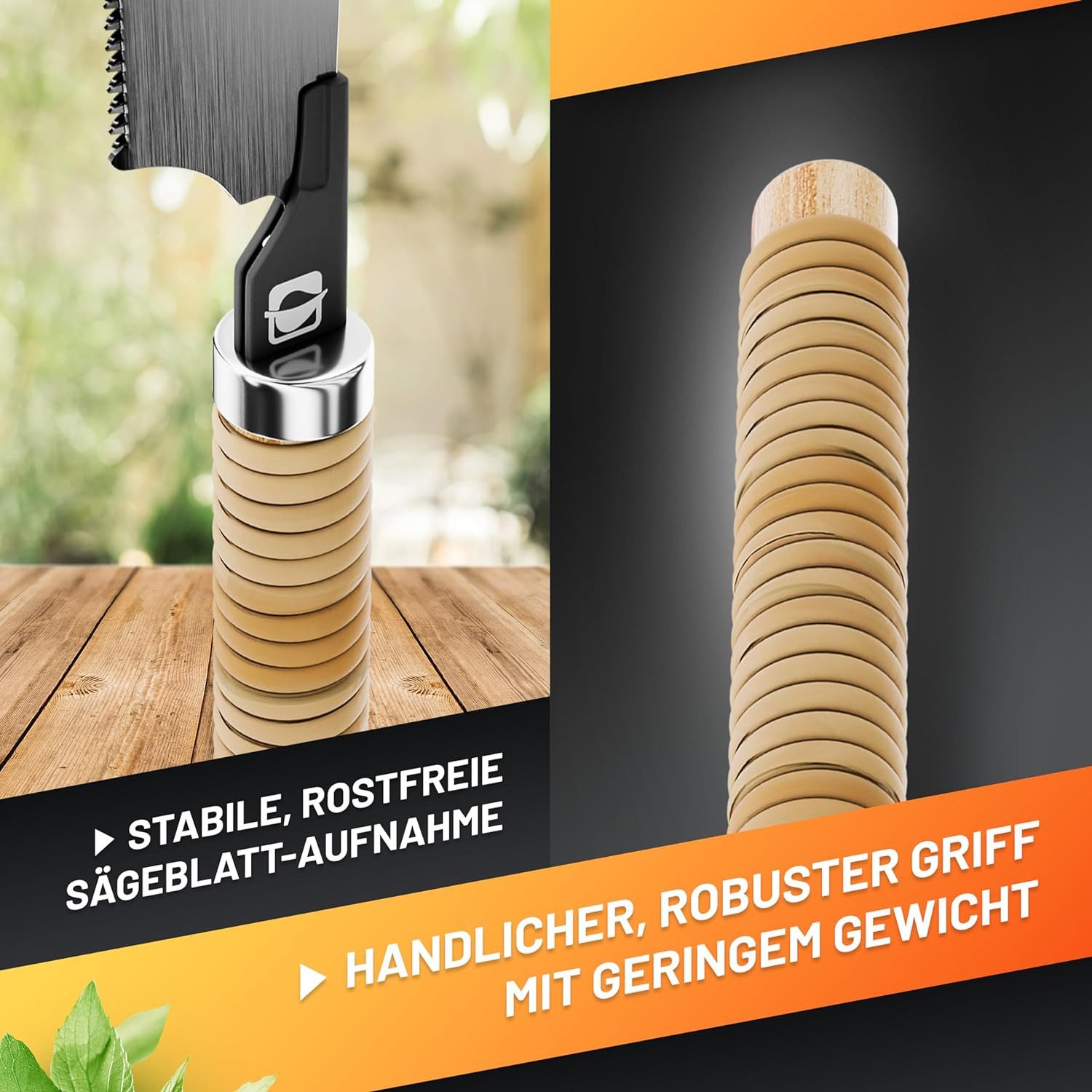 GRÜNTEK Japansäge Flexible Holzsäge MURENA für effiziente Holz- und Gartenarbeiten (inkl 2 Sägeblätter für Grob- und Feinschnitt), 3D-Präzisionszahnung für effizientes Sägen;