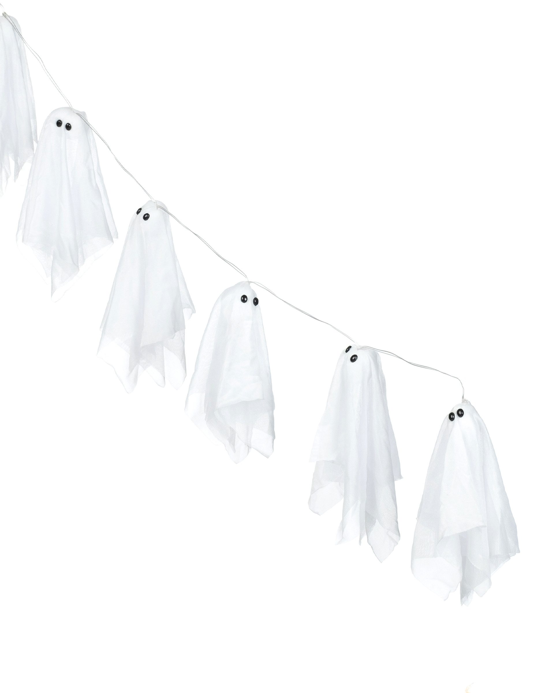 Kostüm Gespenter-Girlande für Halloween mit Leuchteffekt weiss-bunt 150cm