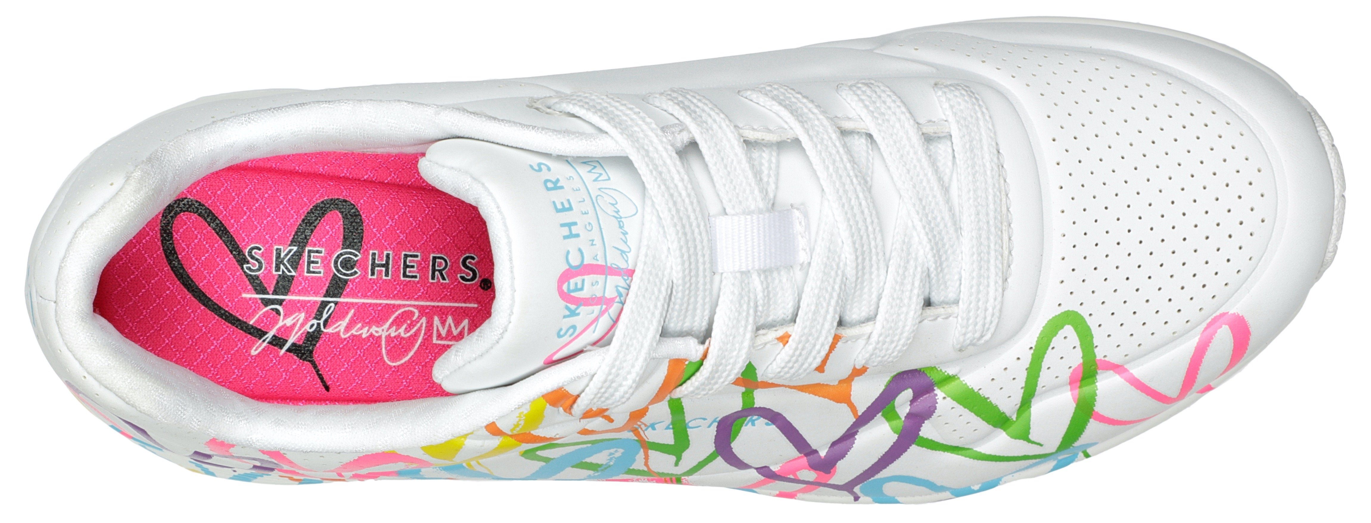 LOVE Skechers weiß-multi farbenfrohen - mit HIGHLIGHT UNO Herzchen-Print Sneaker