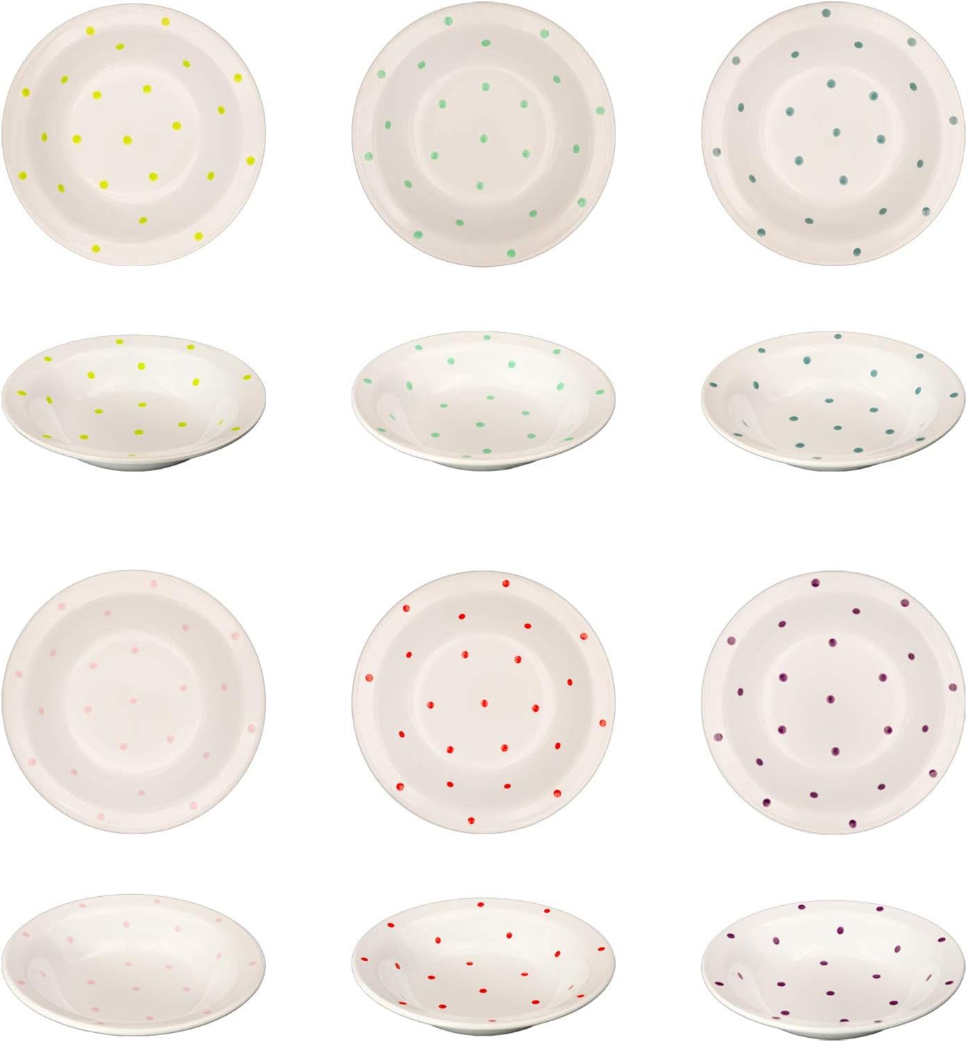Riyashop Haushaltshobel 6er-Set Suppenteller POLKA DOTS Ø 22cm Keramik Suppenschalen Suppen