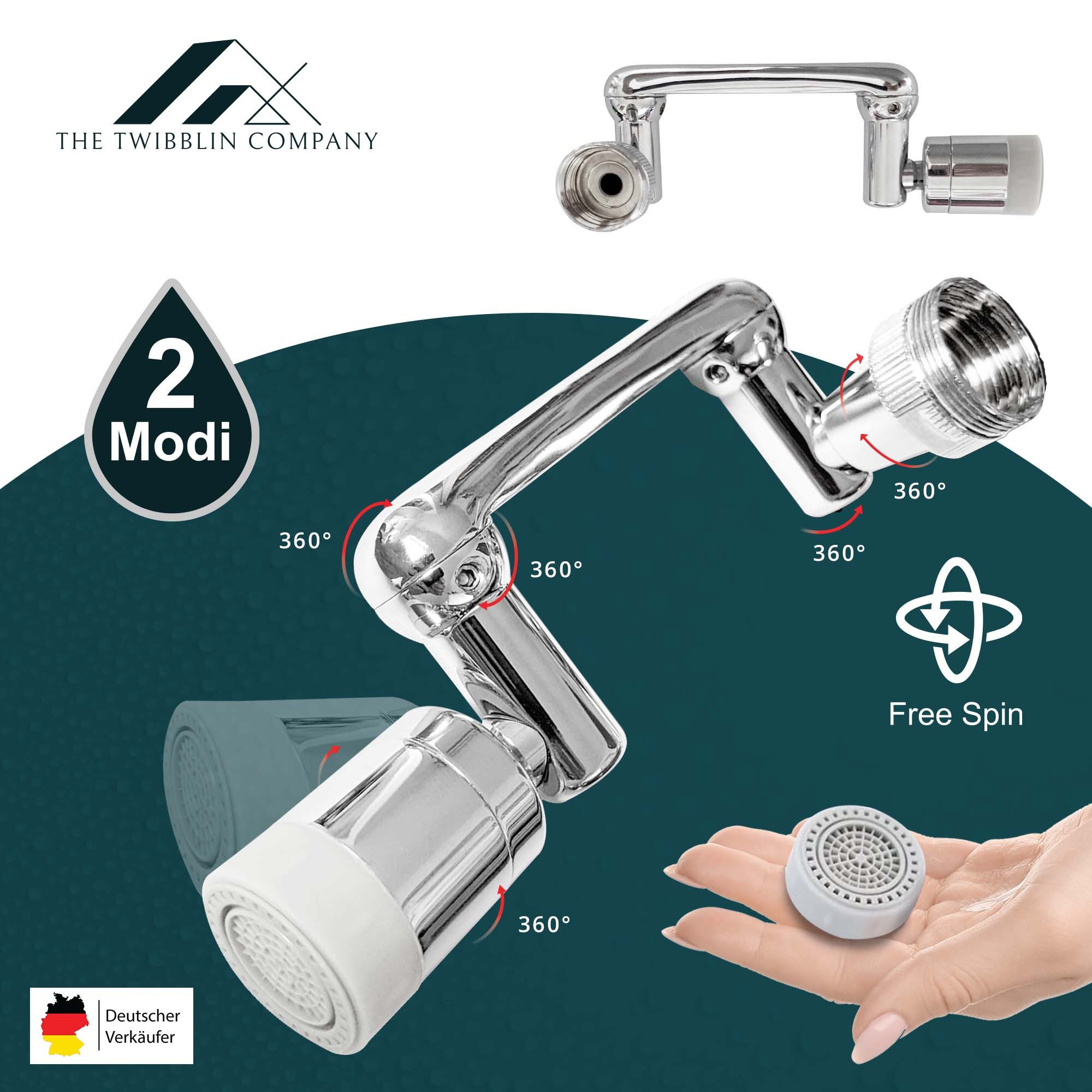 The Twibblin Company Badarmatur Drehbarer Wasserhahn Aufsatz – Flexibel für Küche & Bad, 1440° (1-St) Robust, innovativ, vielseitig einsetzbar