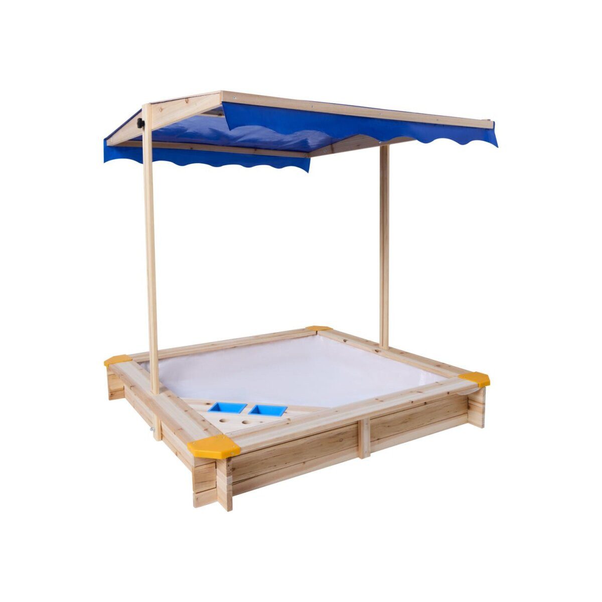 lupilu Sandkasten Holzsandkasten mit Dach und Eisdiele höhenverstellbares neigbares Dach, Wasserdurchlässige, wurzelbeständige Bodenplane