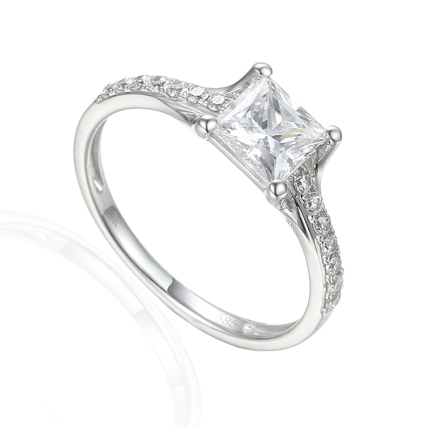 Stella-Jewellery Solitärring 585er Weissgold Damenring Solitair mit Zirk. Gr.54 (Ring mit Zirkonia, Zirkonia - inkl. Etui), Squareschliff