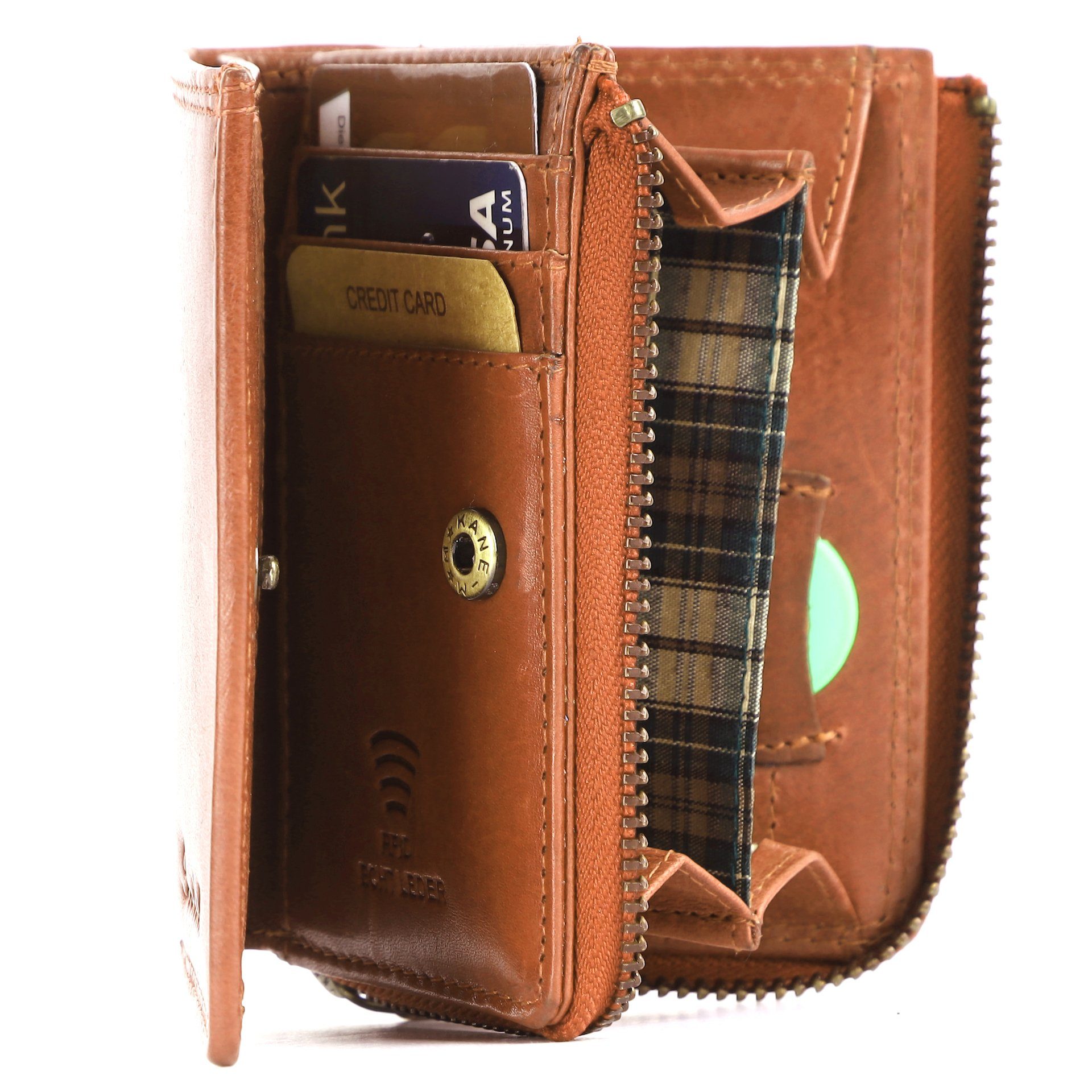 Benthill Geldbörse Klein Echt Leder RFID Damen & Herren Geldbeutel Slim-Wallet Portmonee, RFID-Schutz Kartenfächer Münzfach Reißverschlussfach – Bild 4 von 5
