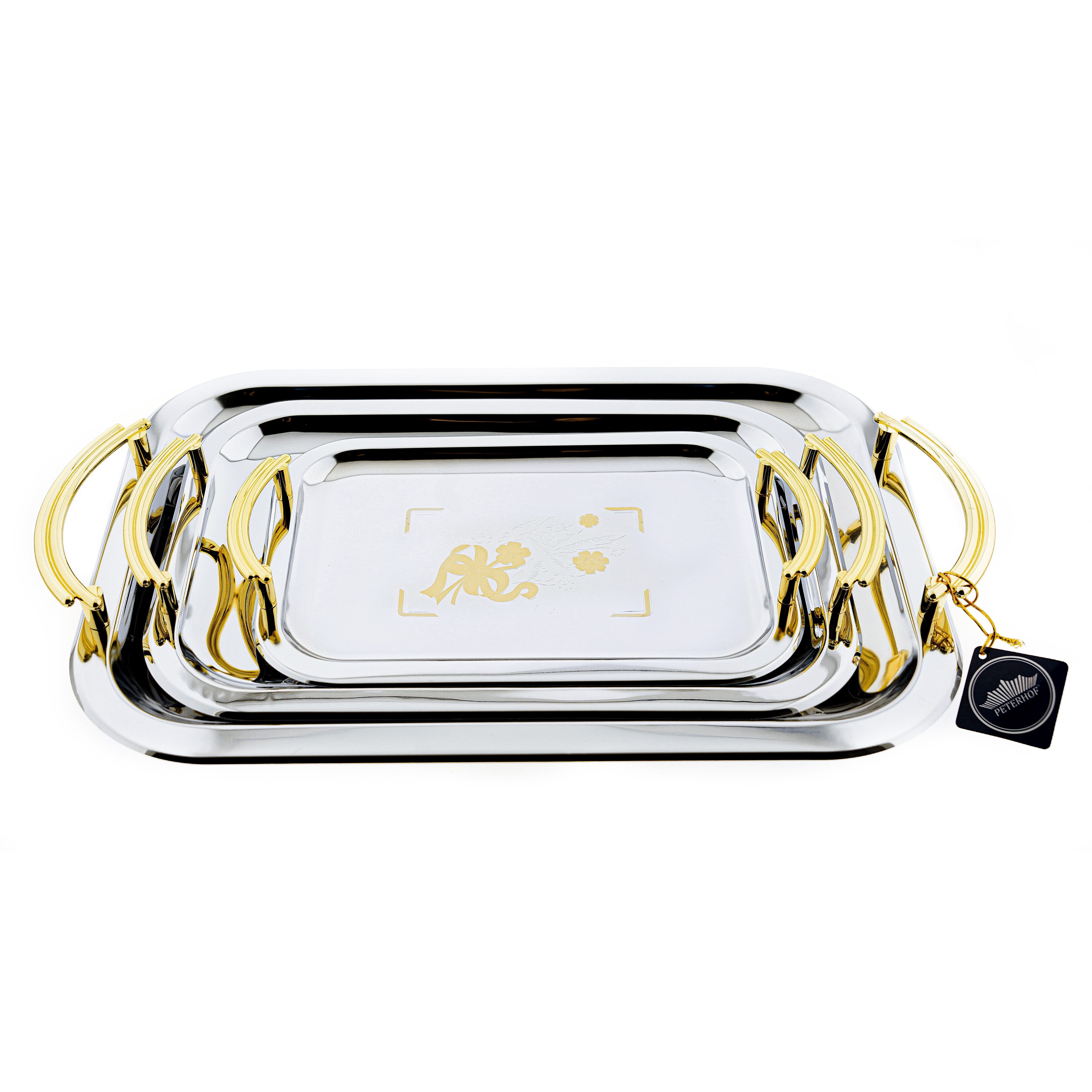 Peterhof Servierplatte 3teilig- aus 18/10 Edelstahl Servierset Silber/Gold