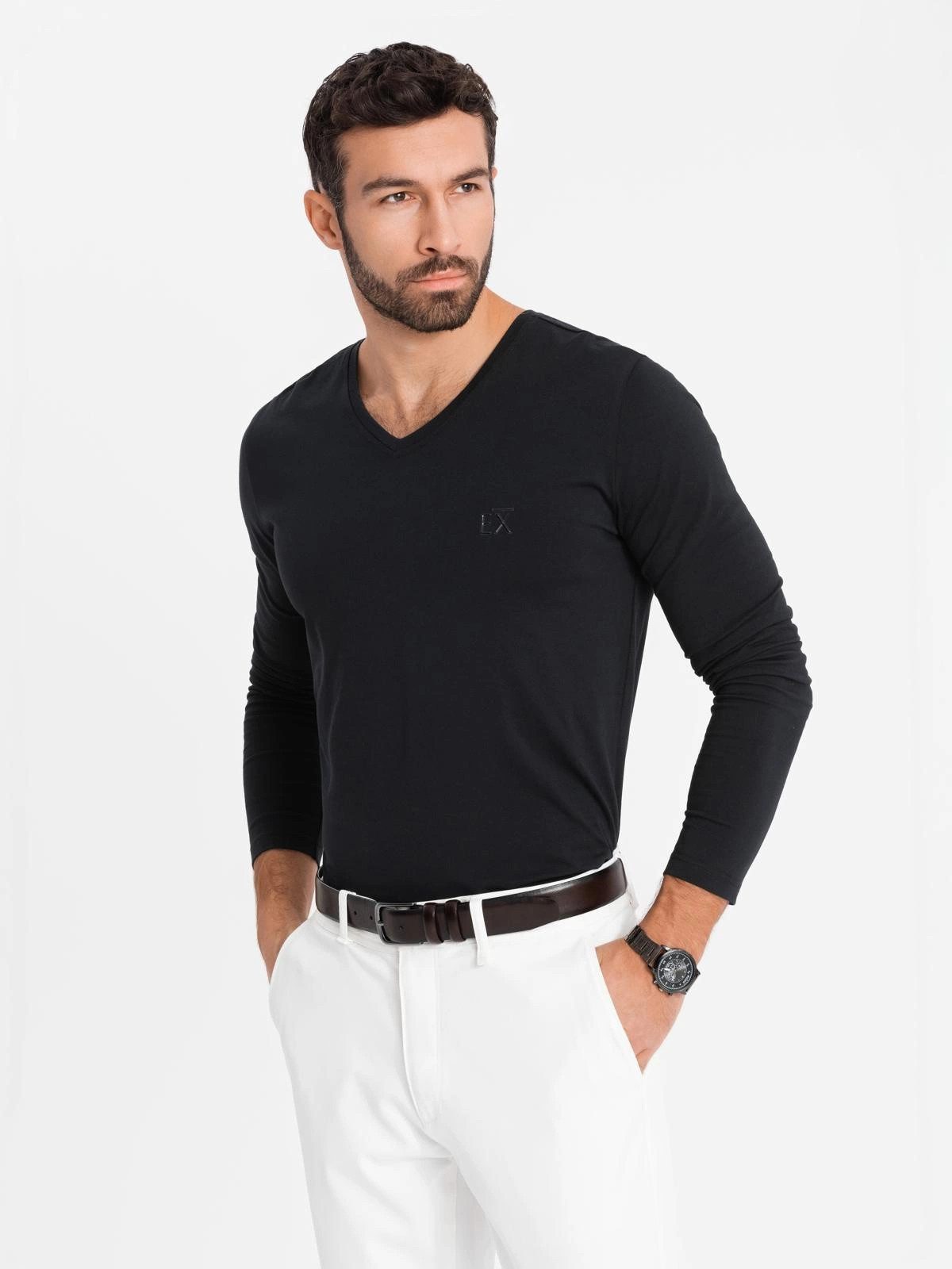 OMBRE Longsleeve Herren V-Ausschnitt SLIM FIT günstig online kaufen