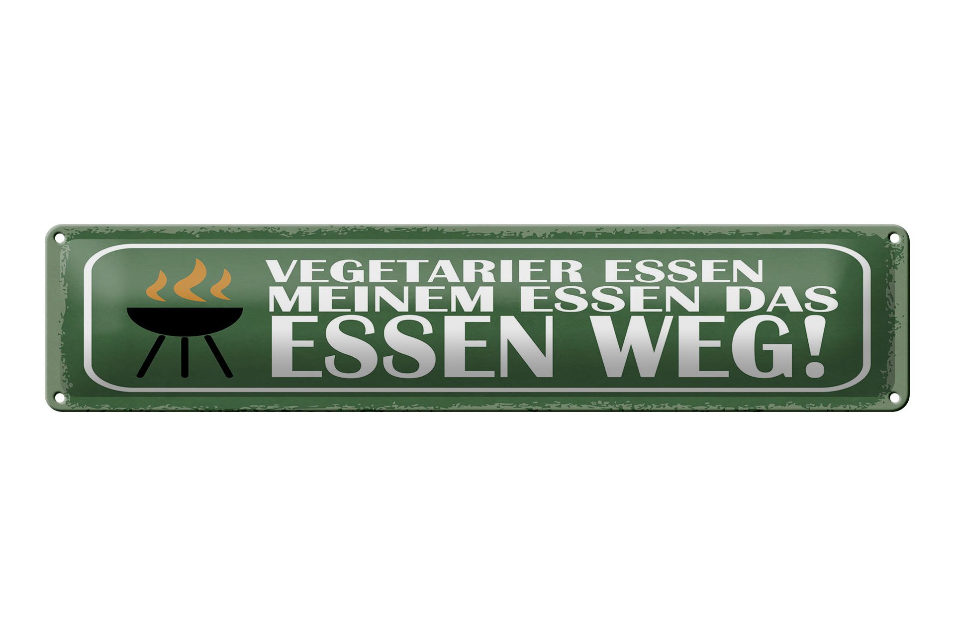 Femer GmbH Metallschild Spruch 46x10 cm Vegetarier essen meinem Essen das Essen weg, (1 St), gewölbte Oberfläche, abgerundete Ecken, umgeschlagene Kanten