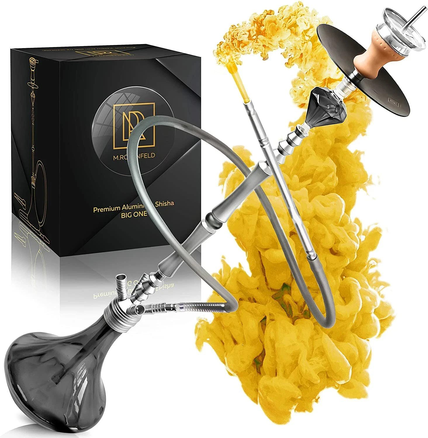 M. Rosenfeld Shisha-Kopf M. ROSENFELD Shisha Set 111 cm 4 Anschlüsse Komplett Edelstahl Big ONE