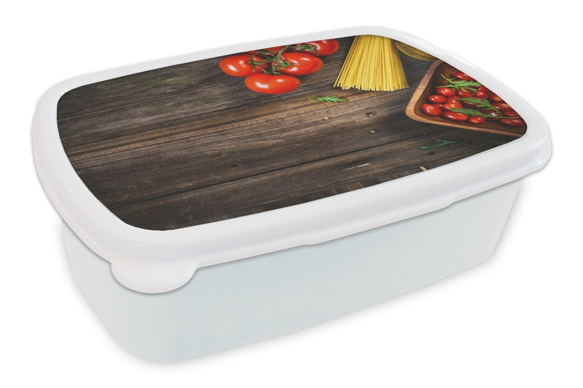 MuchoWow Lunchbox Nudeln - Tomate - Küche, Kunststoff, (2-tlg), Brotbox für Kinder und Erwachsene, Brotdose, für Jungs und Mädchen weiß