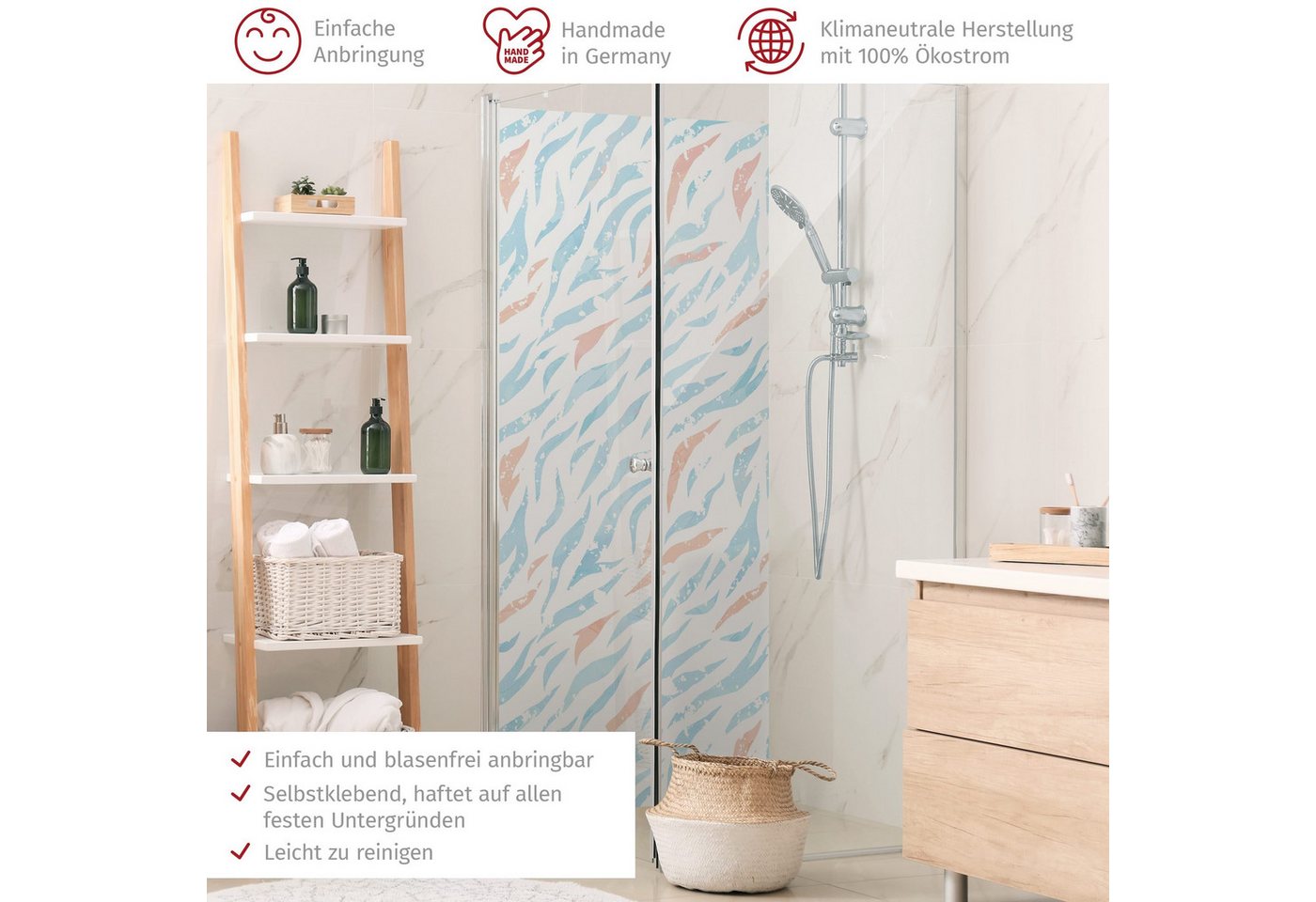 Thumbnail - Bilderdepot24 Badrückwand Muster blau Duschrückwand ohne Bohren Dusche Illustration, (1-tlg., Hart-Folie Smart matt 0,35...