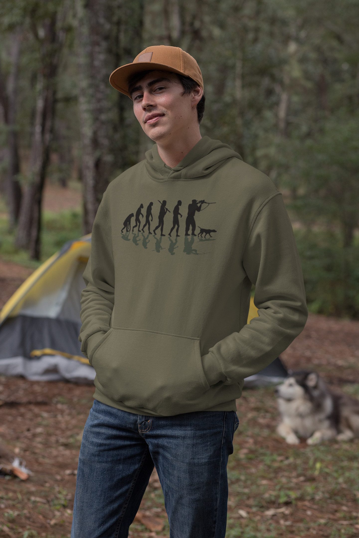 Baddery Kapuzenpullover Jäger Hoodie: "Jäger Evolution" - Geschenk für Jäger, hochwertiger Siebdruck, auch Übergrößen