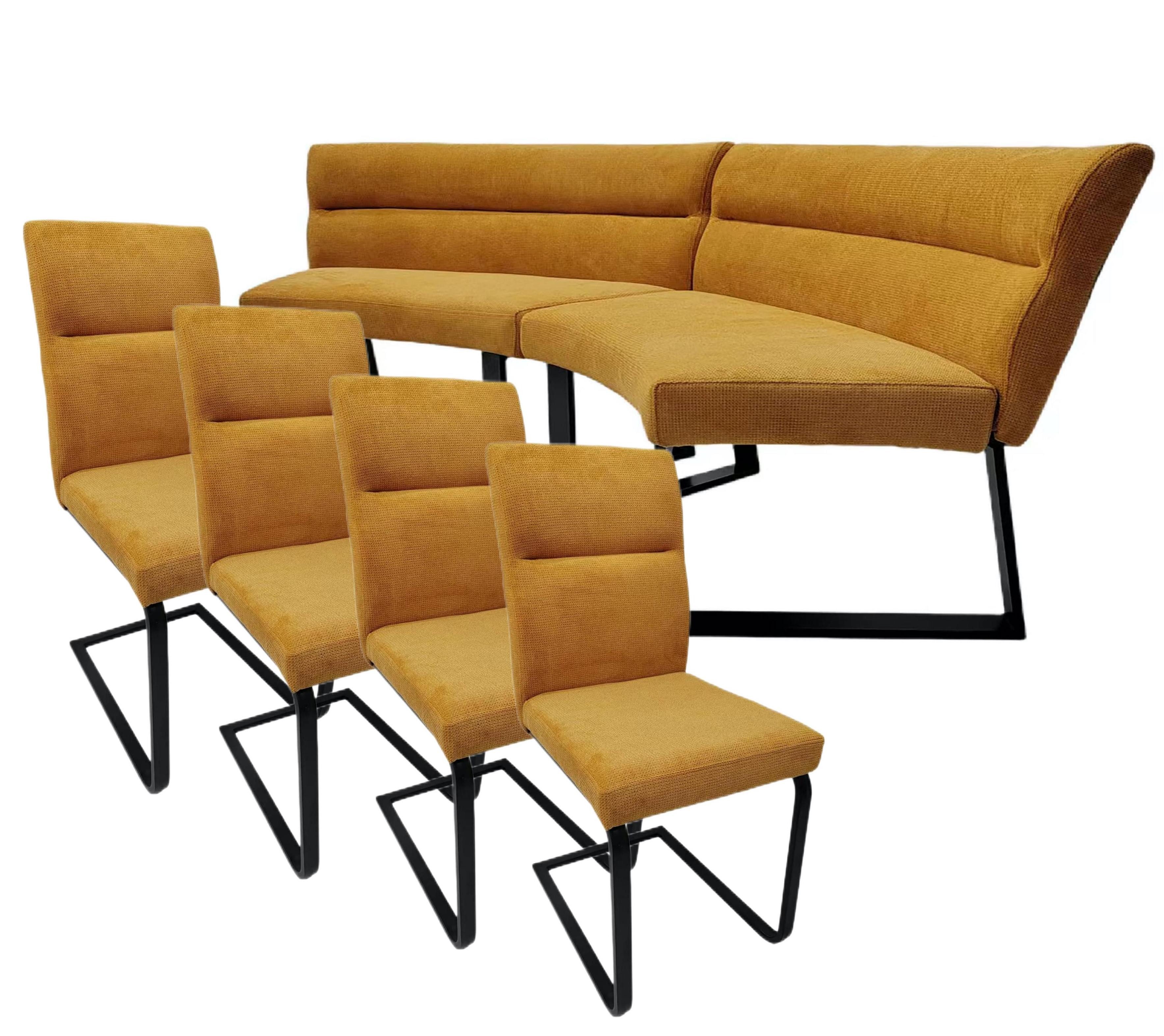 YOZI Essbank Polsterbank Essbank + Freischwinger Esszimmerstuhl Leinenoptik günstig online kaufen