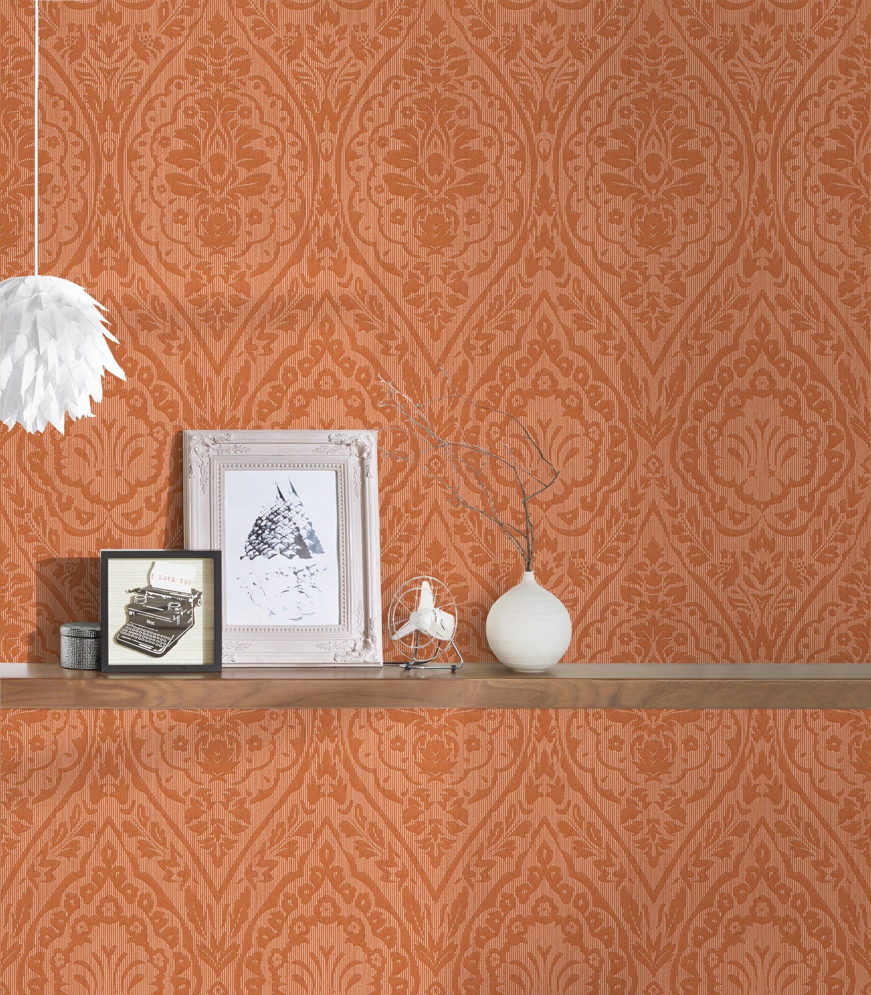 Streifen samtig, Paper orange/rot Tapete Textiltapete Création Architects Barock, A.S. Tessuto,