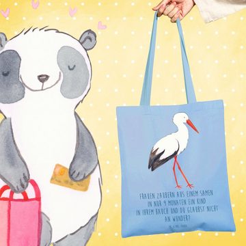 Mr. & Mrs. Panda Tragetasche Storch - Sky Blue - Geschenk, Babybauch, Beutel, Geburt, Beuteltasche (1-tlg), Design-Highlight