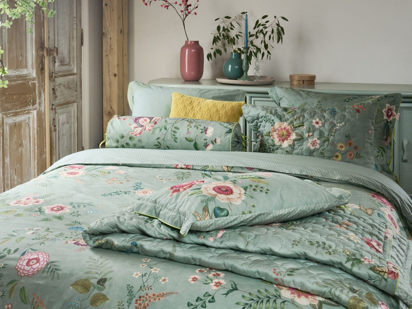 PiP Studio Dekokissen Everbloom Kissen rechteckig grün 45x70cm (1 Stück)