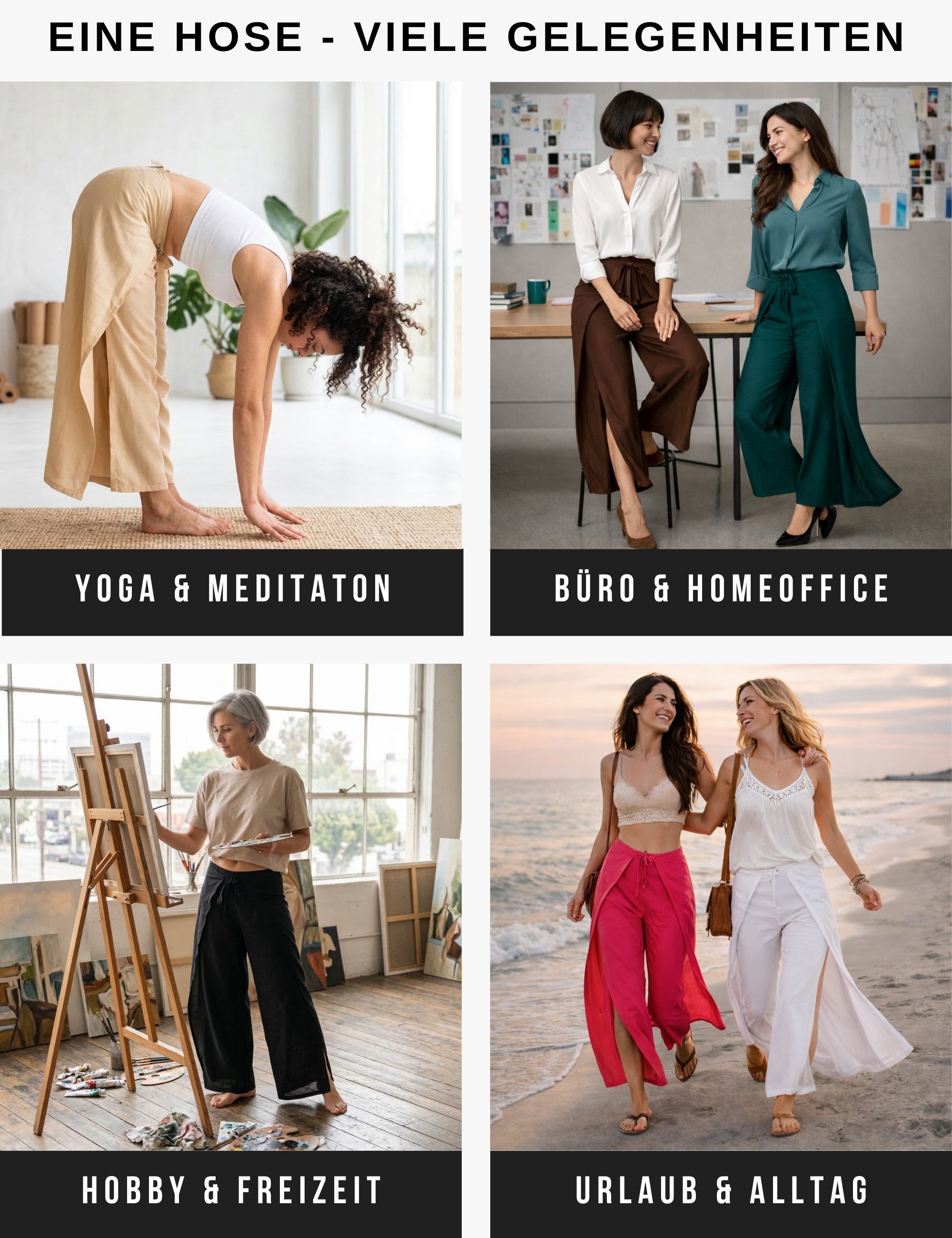 PANASIAM Palazzohose Hosenrock Damen aus leichter Viskose - elegante weite Palazzo Hose Wickelhose einfarbig - gerader Schnitt - luftige Sommerhose Boho Stil