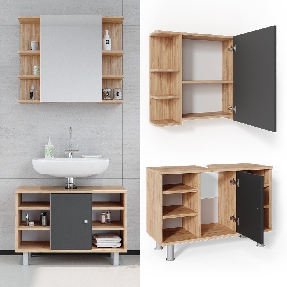 Vicco Badmöbel-Set Fynn, Goldkraft Eiche/Anthrazit, 2 günstig online kaufen